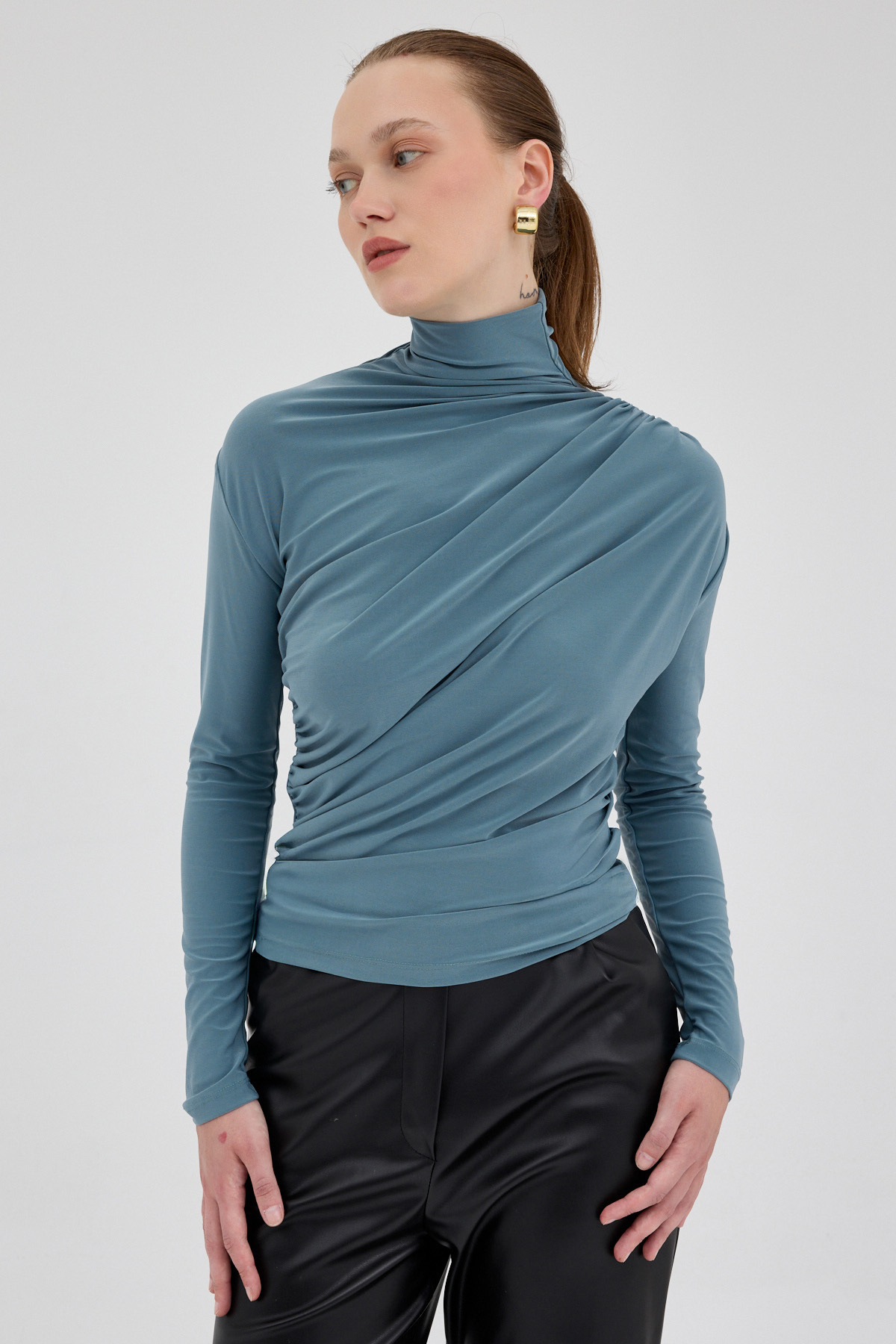 Su Yeşili Büzgü Detay Sandy Bluz 20059 - 2