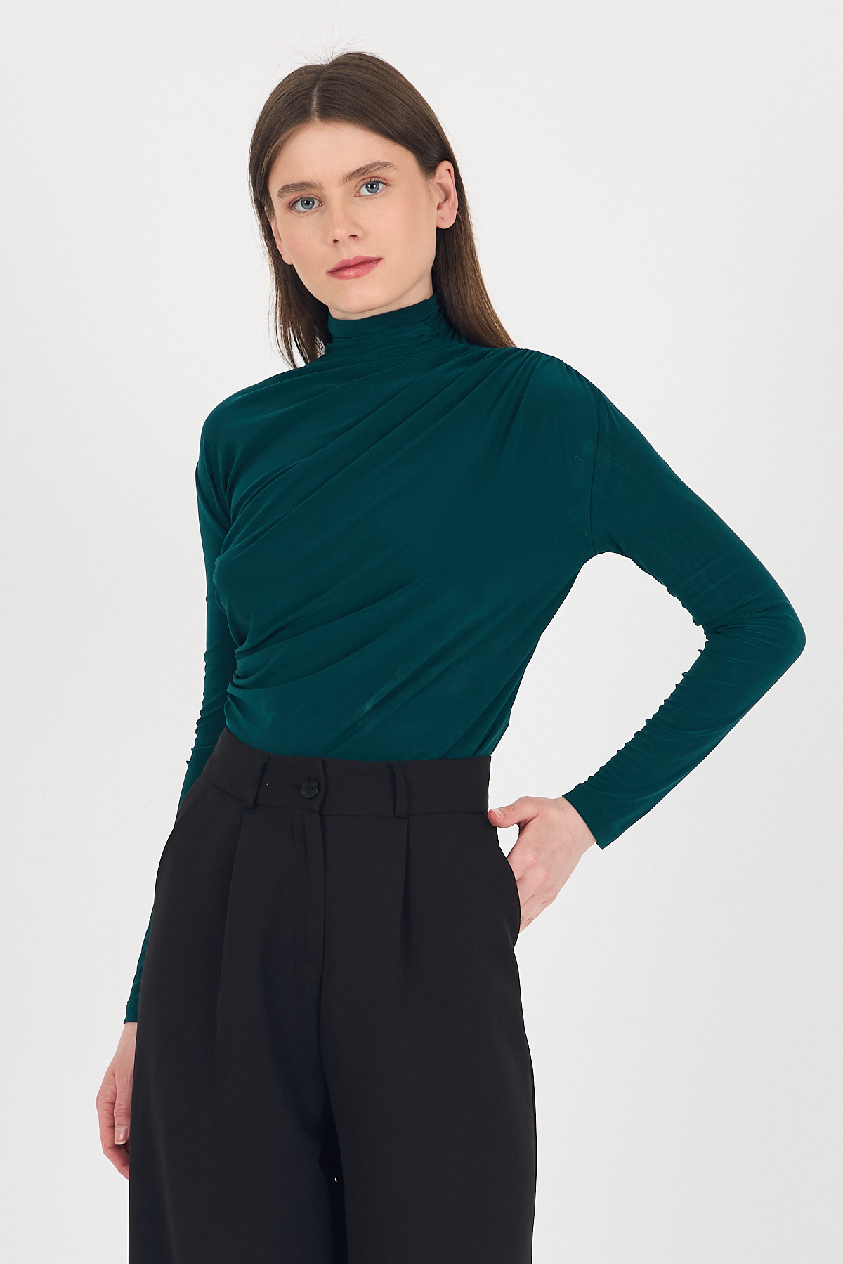 20059 Büzgü Detay Sandy Bluz Zümrüt - 2