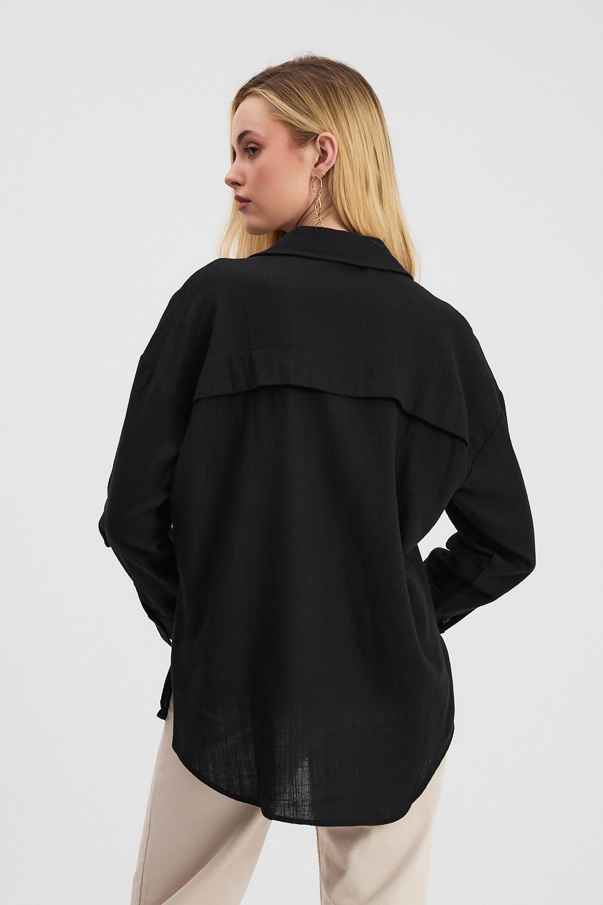 2006 Çiçek Nakışlı Gömlek Siyah - 5