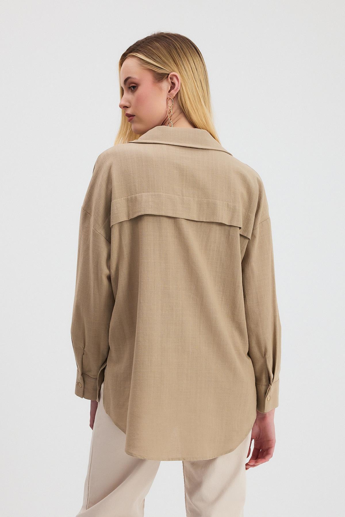 2006 Çiçek Nakışlı Gömlek Vizon - 5