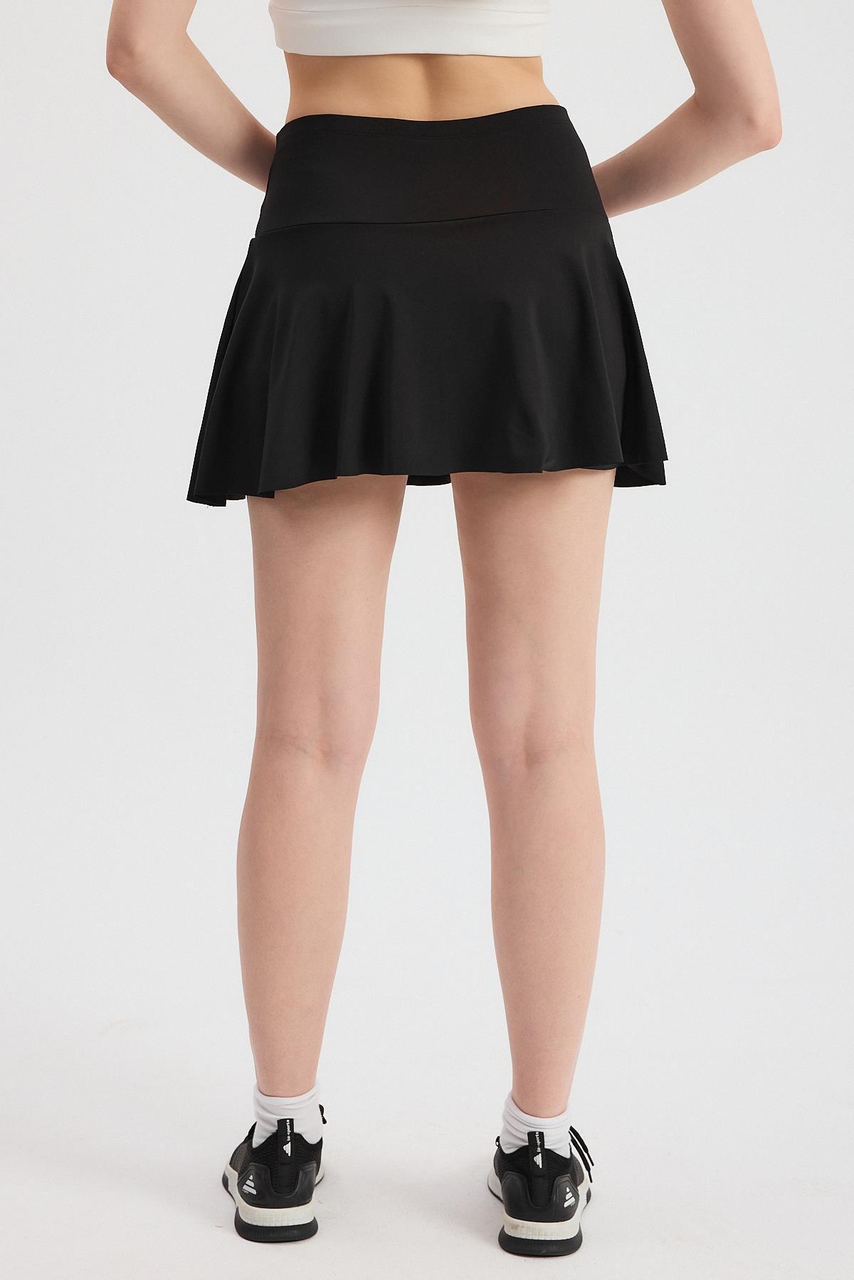 2008 Ön Pileli Şort Etek Siyah - 5