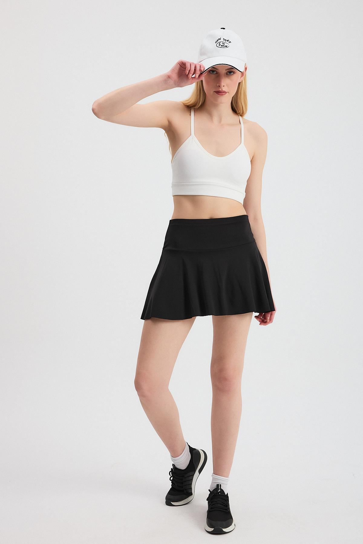 2008 Ön Pileli Şort Etek Siyah - RAYS