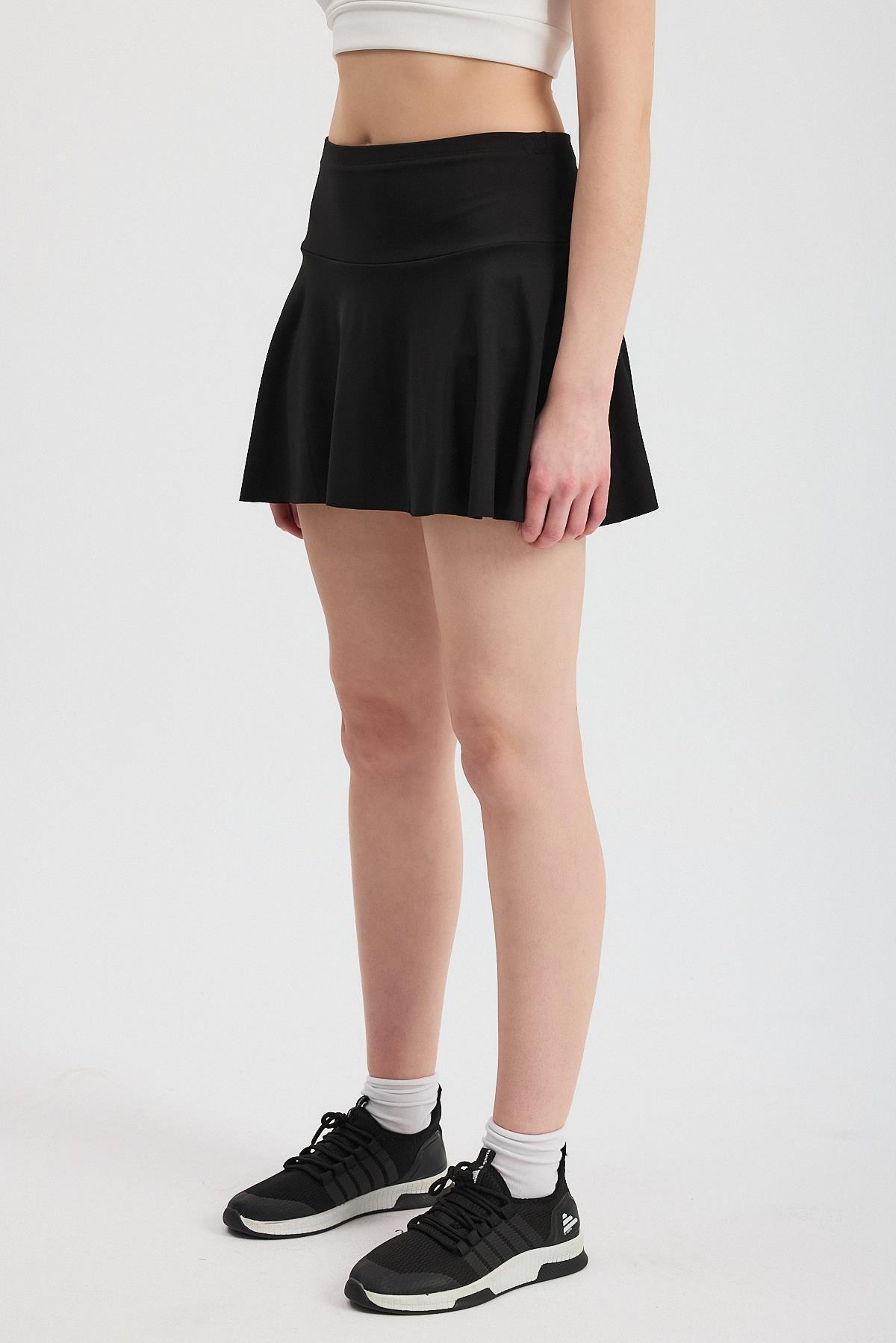 2008 Ön Pileli Şort Etek Siyah - 7