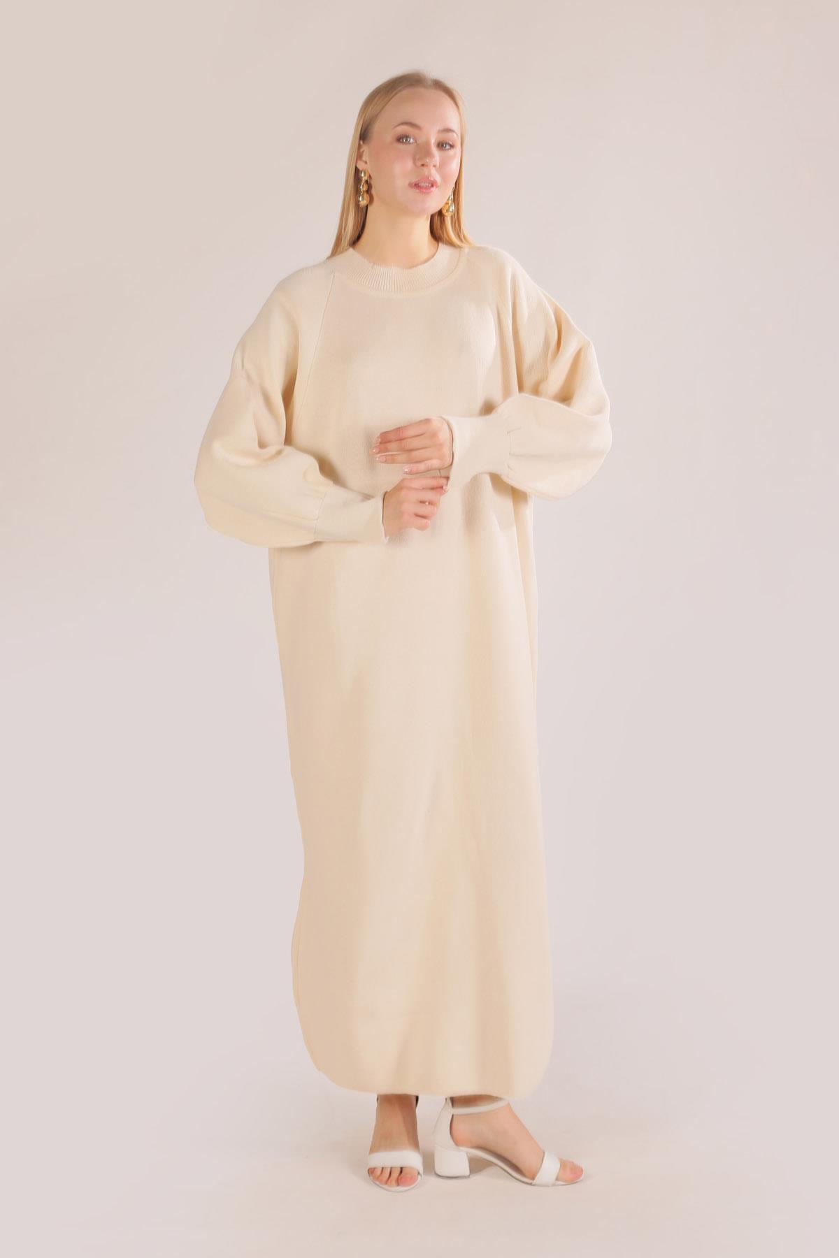 Bej Balon Kol Triko Elbise 20111 - 2