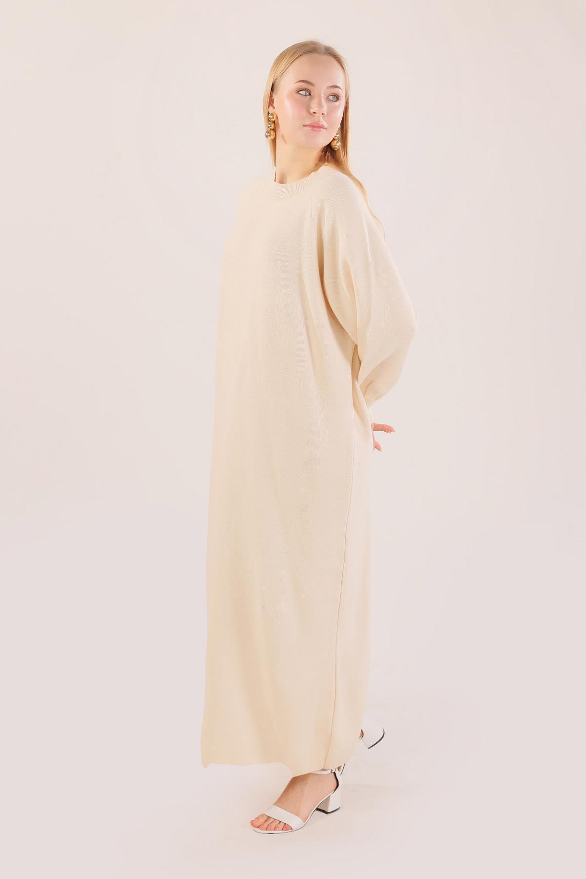 Bej Balon Kol Triko Elbise 20111 - 3