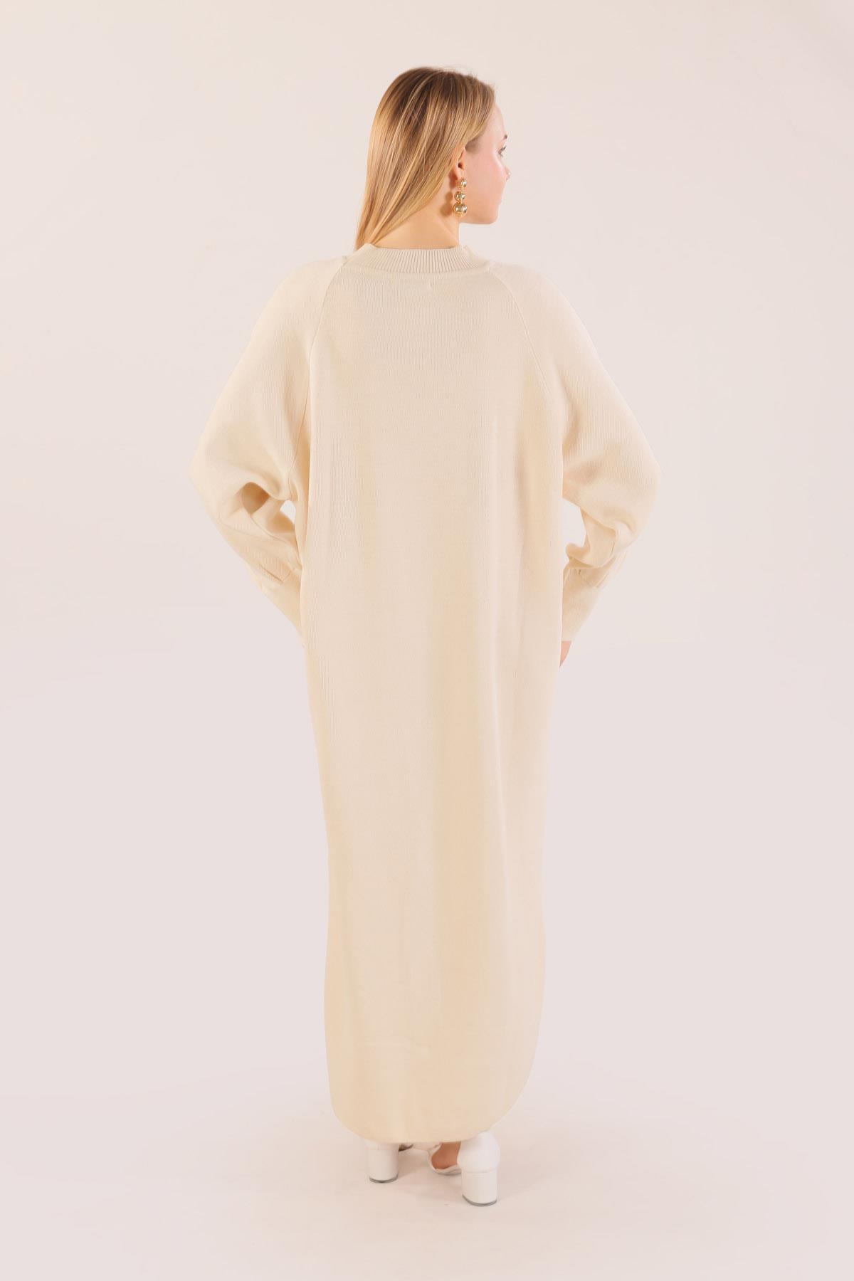 Bej Balon Kol Triko Elbise 20111 - 5