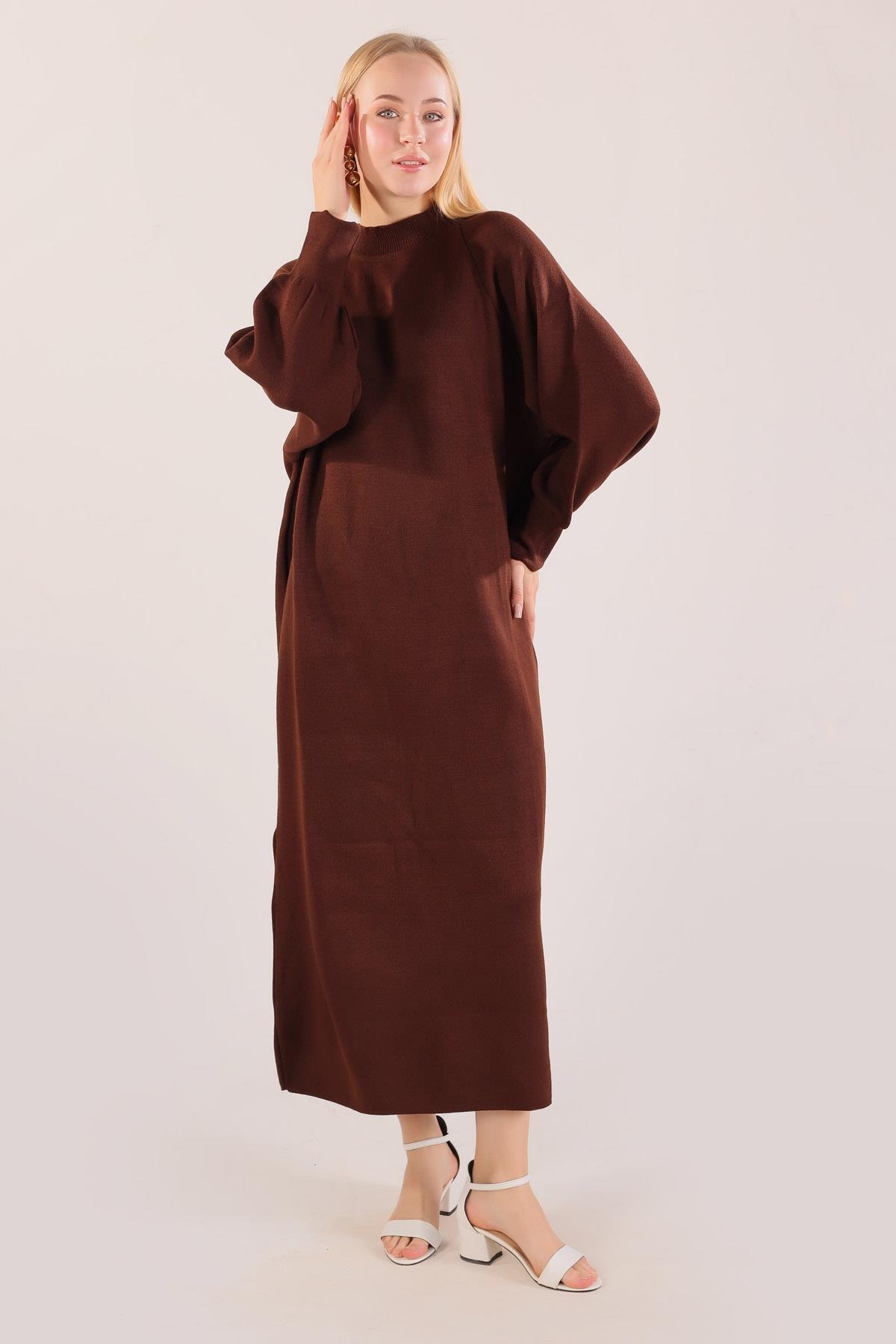 Kahve Balon Kol Triko Elbise 20111 - 1