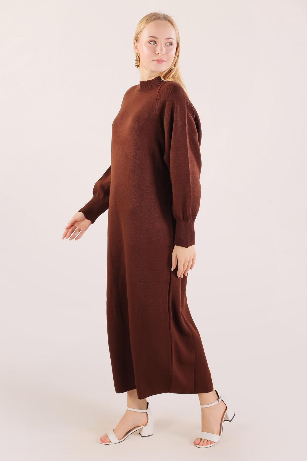 Kahve Balon Kol Triko Elbise 20111 - 2