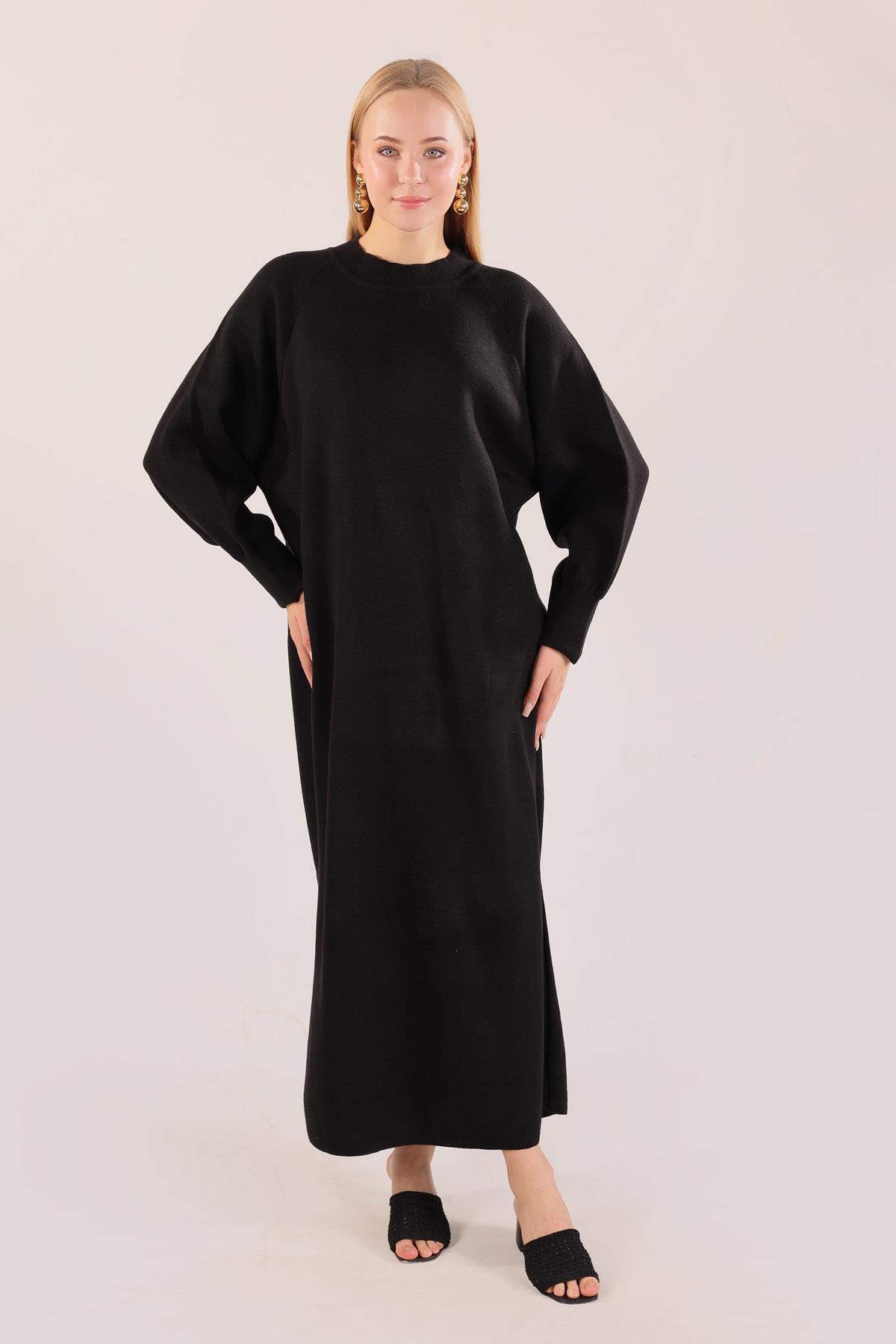 20111 Balon Kol Triko Elbise Siyah 