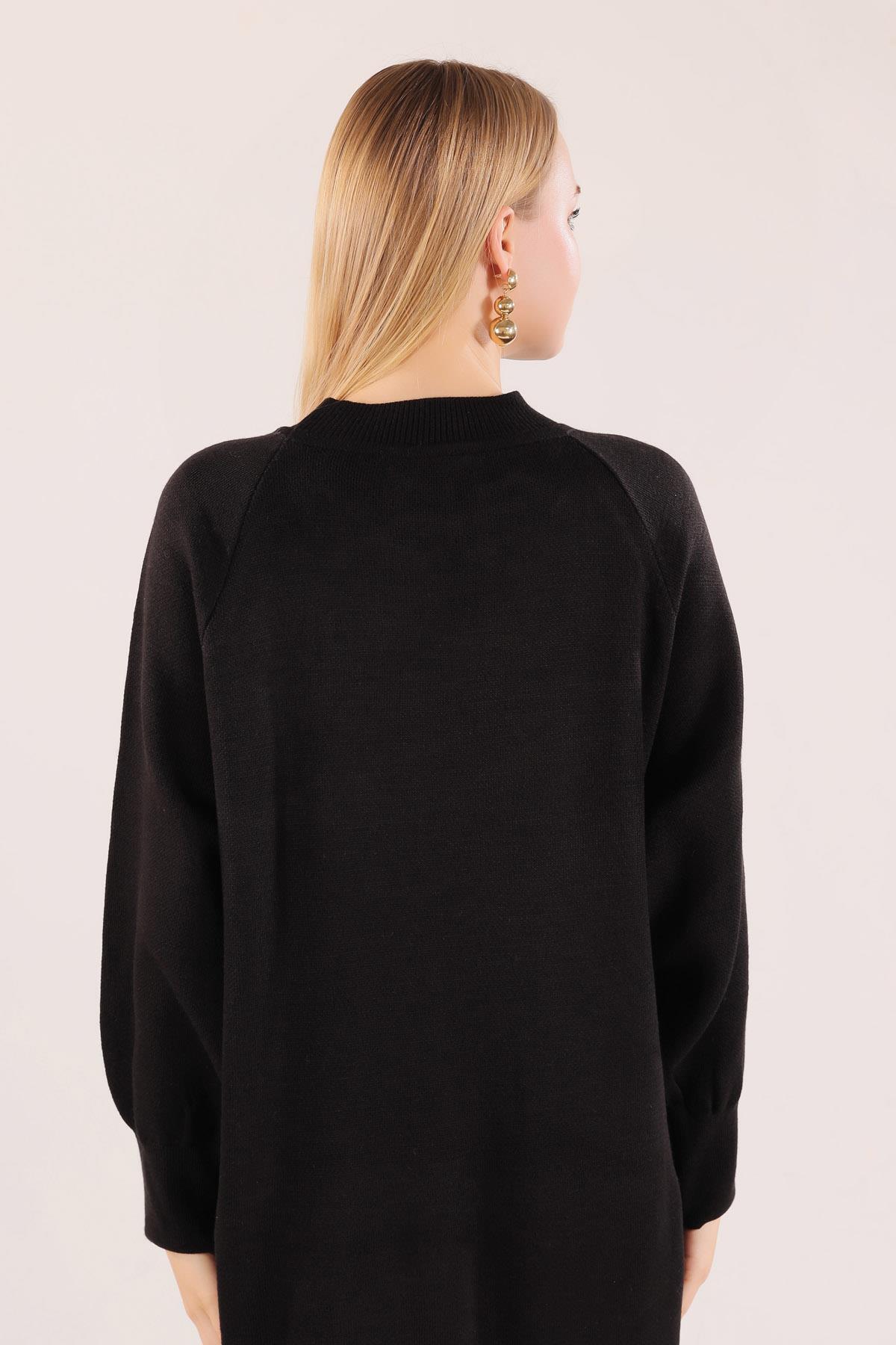 20111 Balon Kol Triko Elbise Siyah - 5