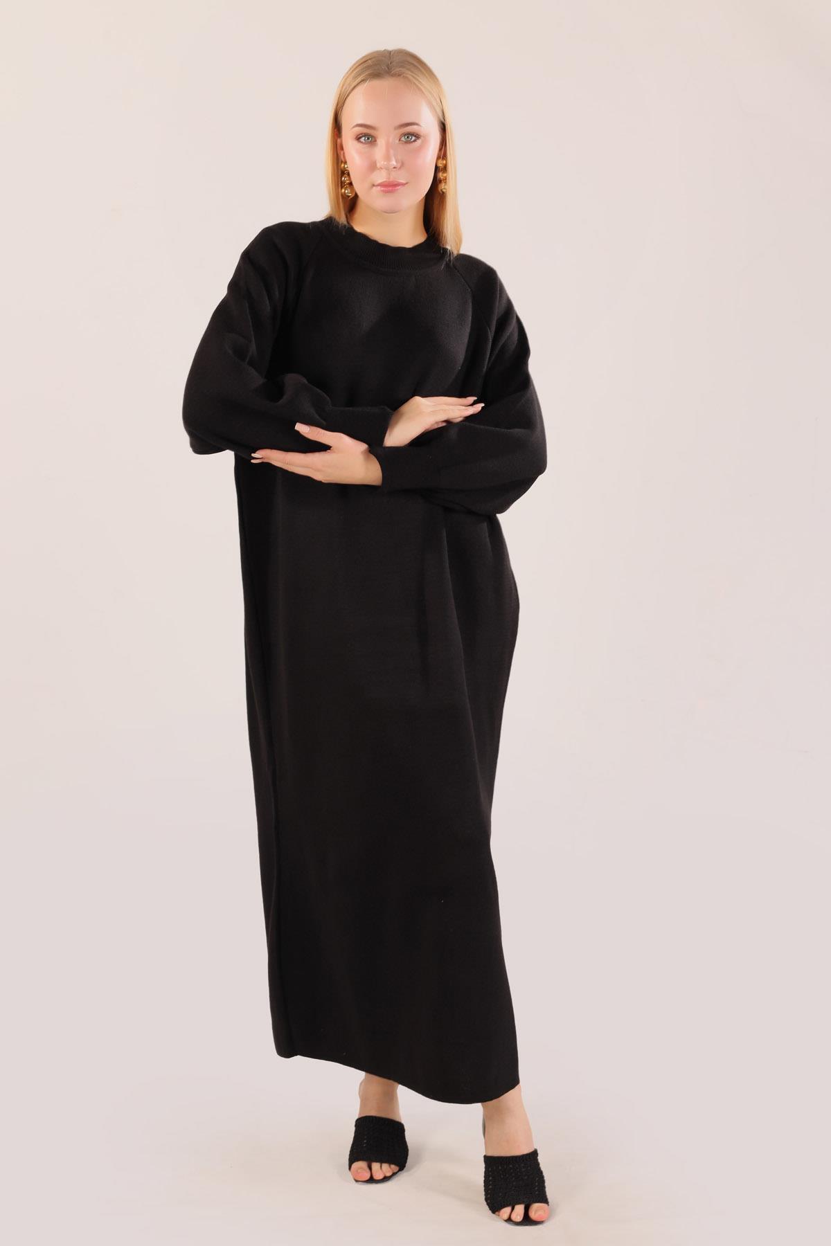 Siyah Balon Kol Triko Elbise 20111 - 4