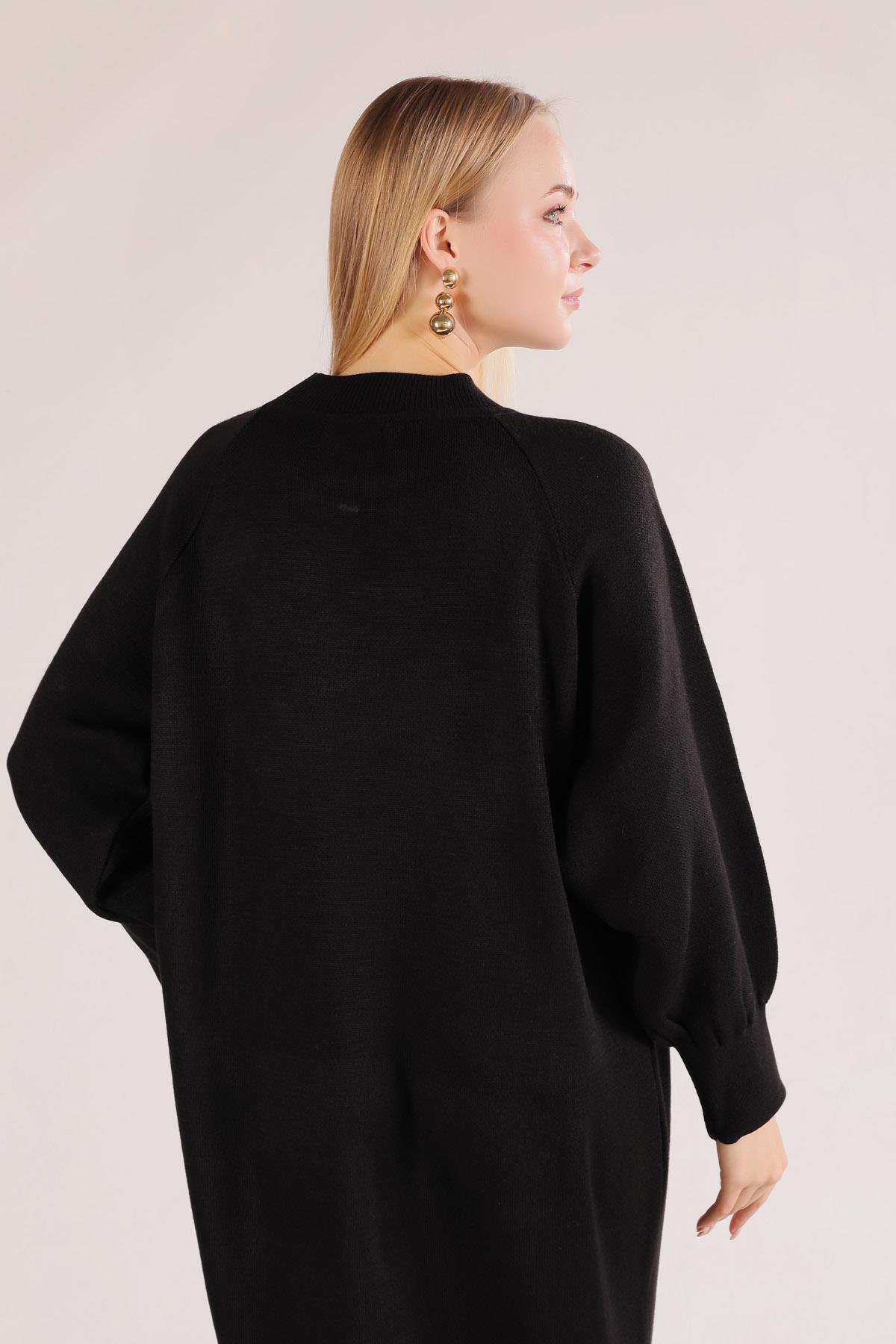 Siyah Balon Kol Triko Elbise 20111 - 6