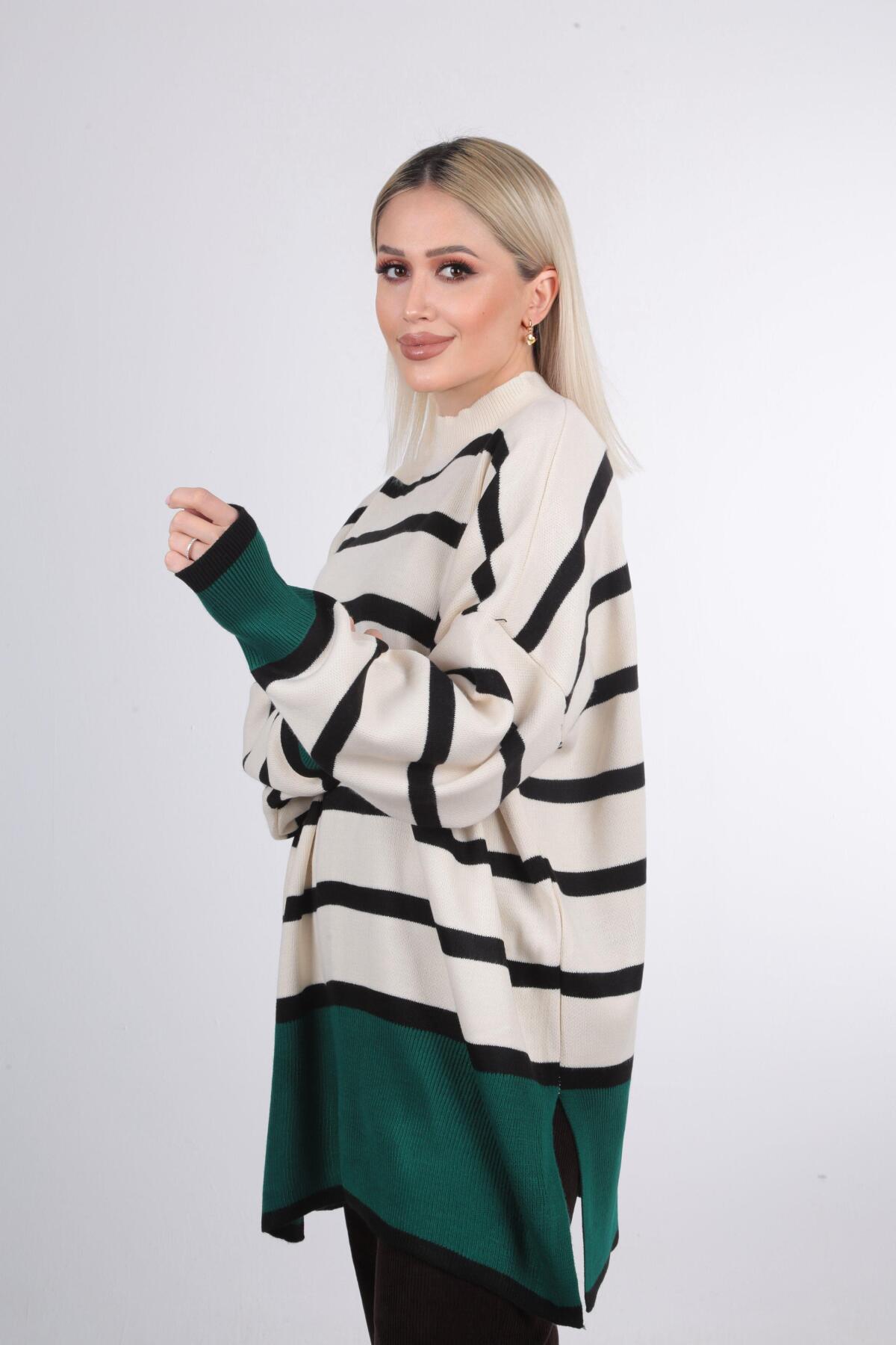 20112 Çizgili Renkli Balıkçı Yaka Tunik Nefti - 1