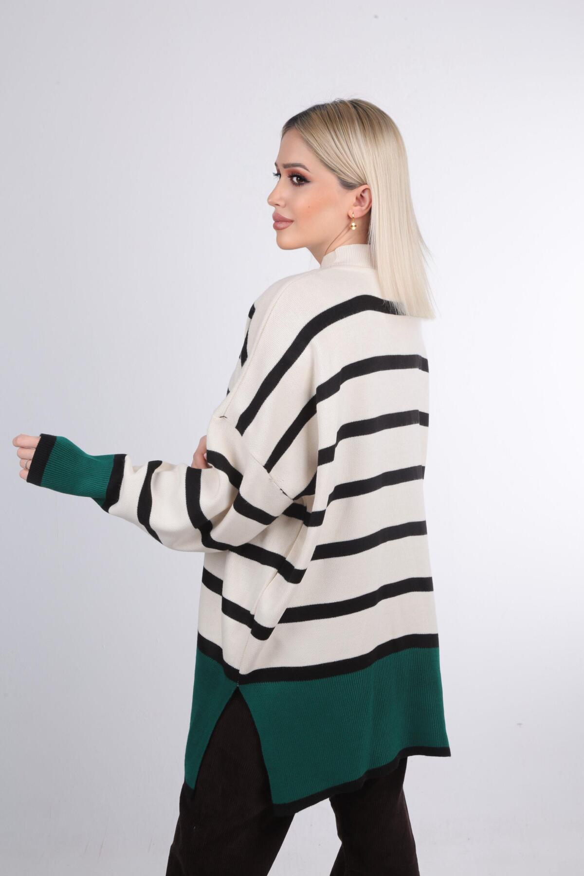 Nefti Çizgili Renkli Balıkçı Yaka Kazak 20112 - 2