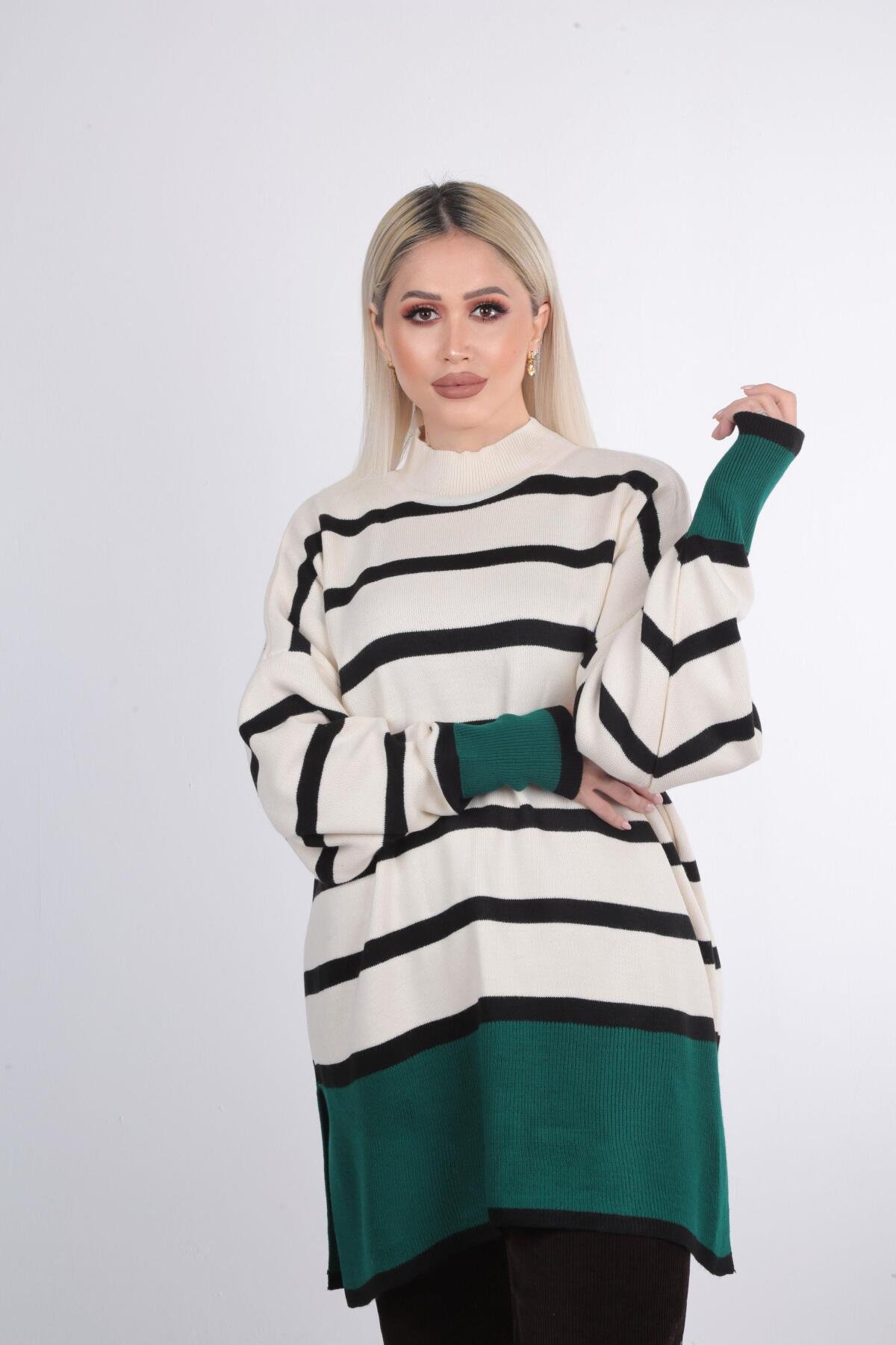 Nefti Çizgili Renkli Balıkçı Yaka Kazak 20112 - 3