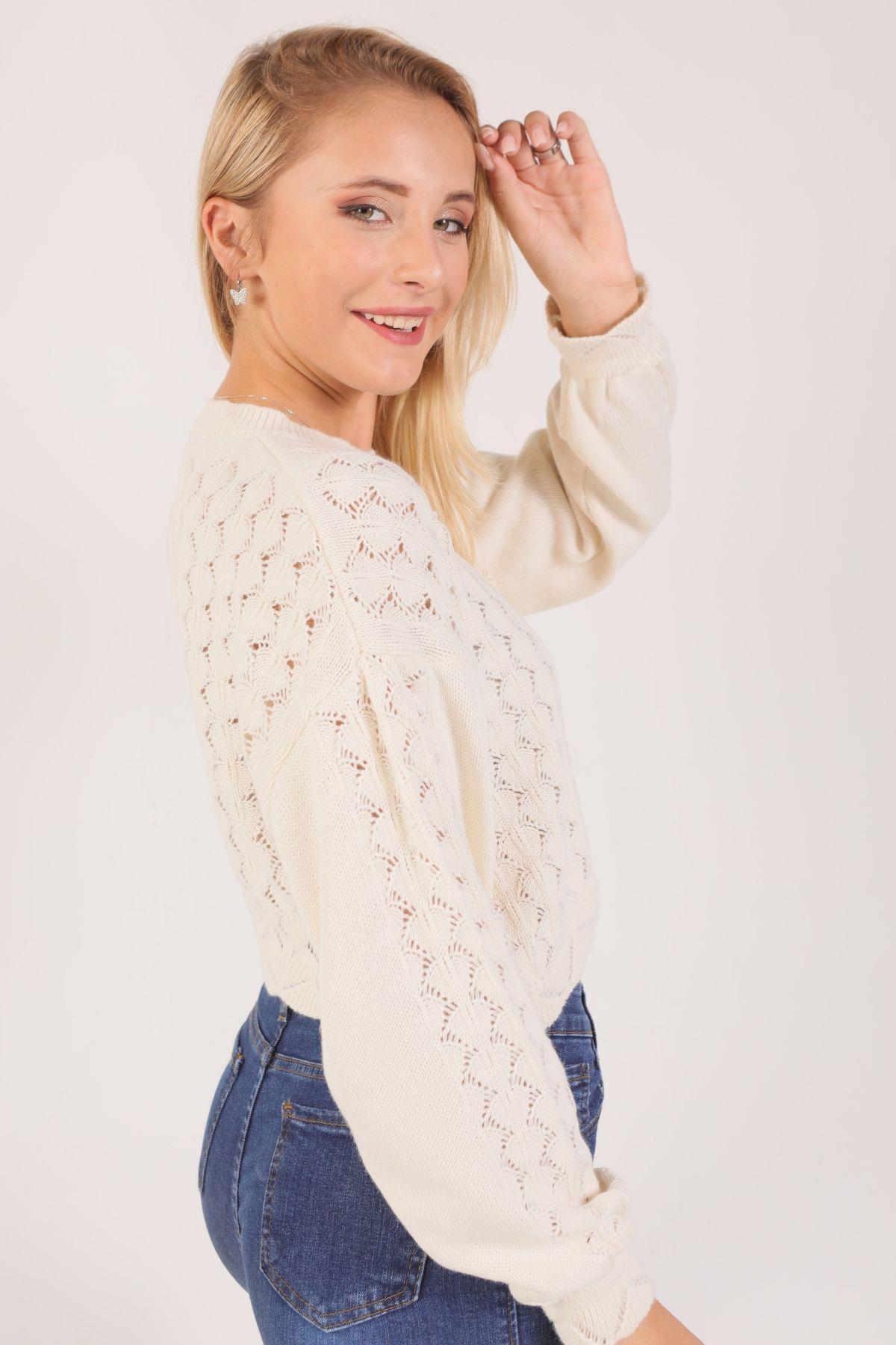 20131 İşlemeli Kazak Ekru - 3