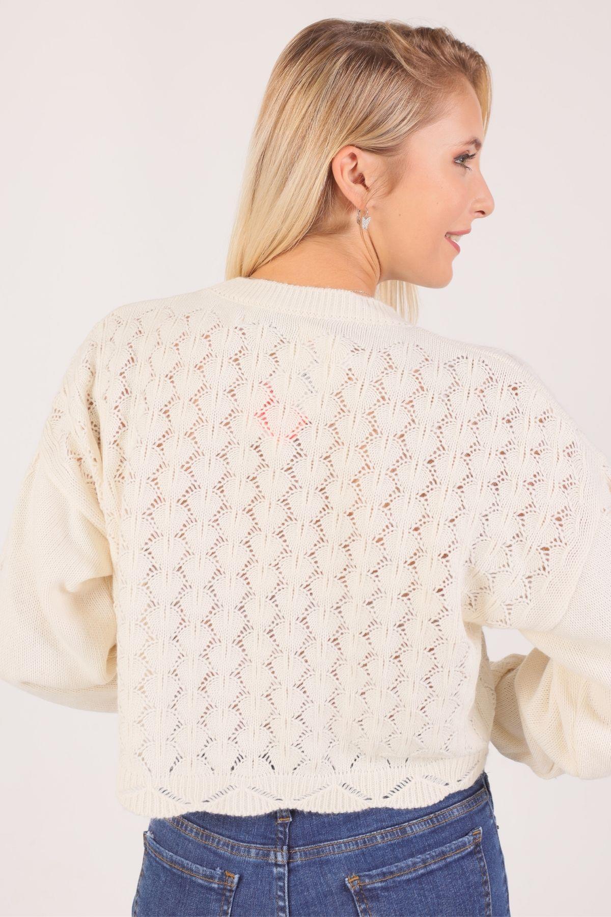 20131 İşlemeli Kazak Ekru - 4