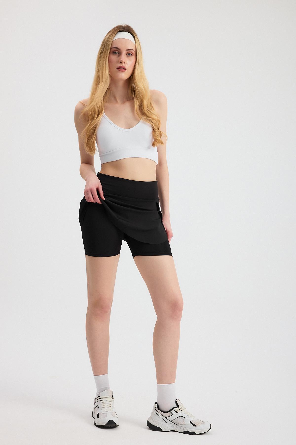 2014 Yırtmaç Detey Şort Etek Siyah - 1