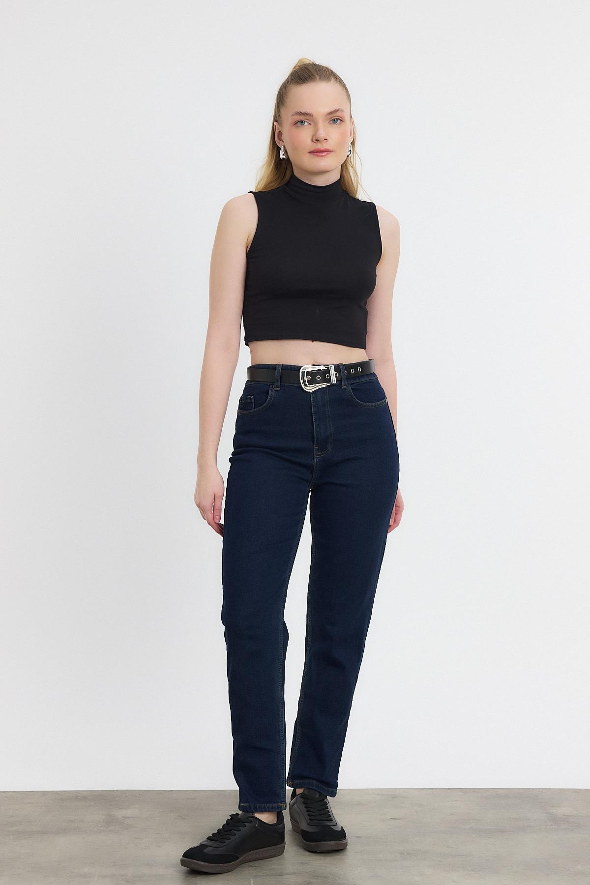 Koyu Mavi Kemer Detay Jean 2015 