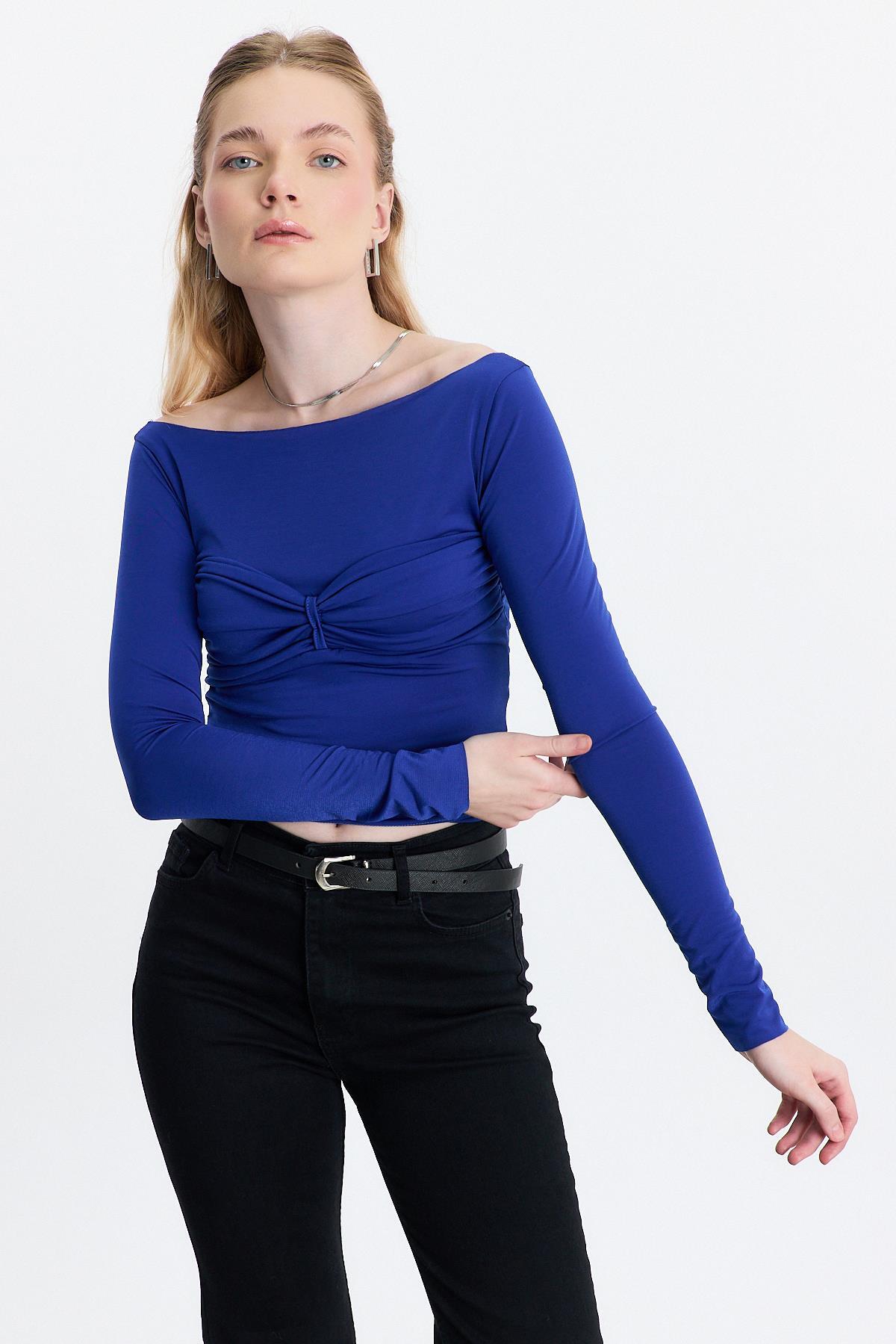 Saks Göğüs Büzgü Detay Bluz 20178 - 6