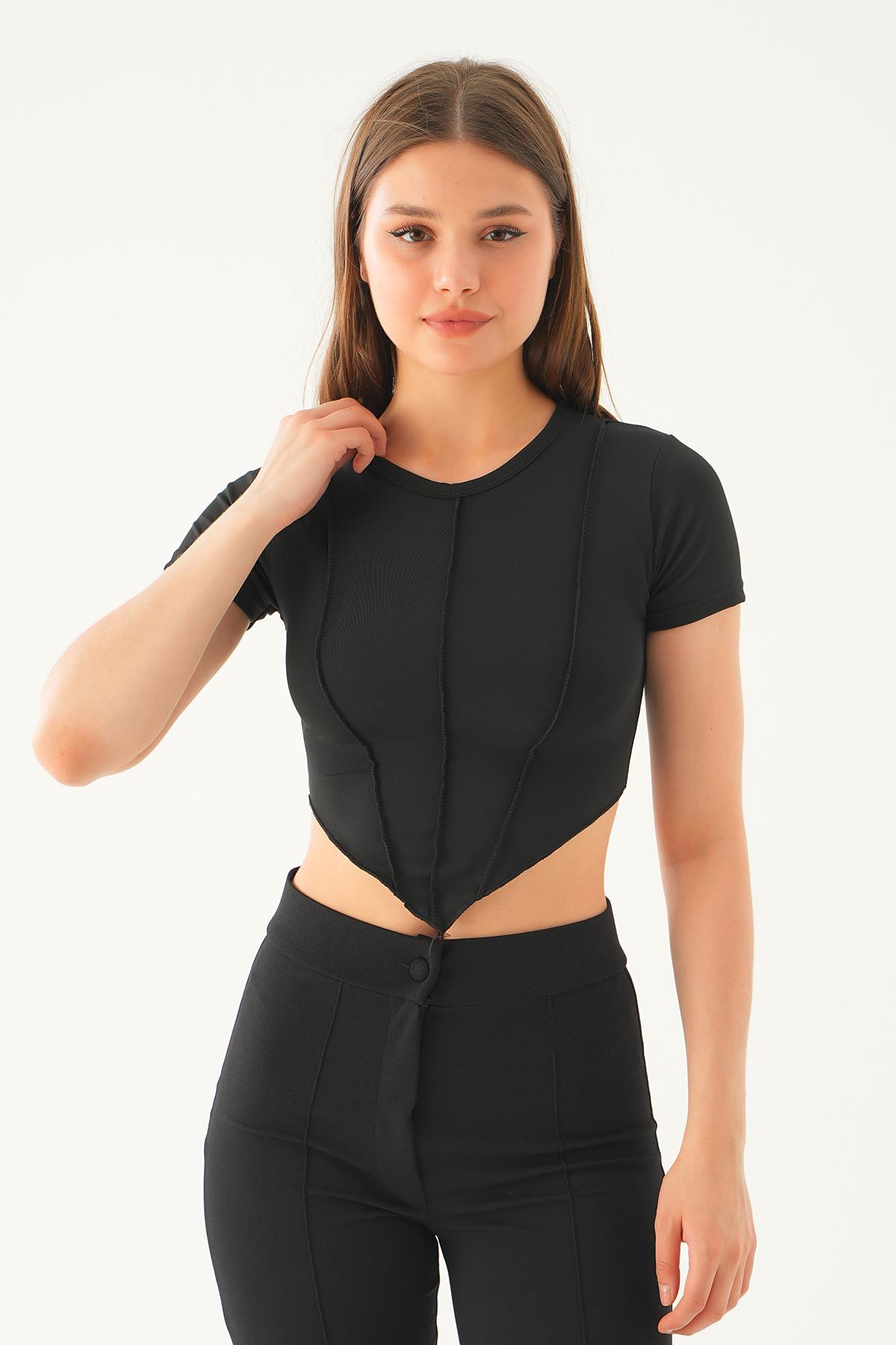 Siyah Pis Dikiş Detay Bluz 2018 