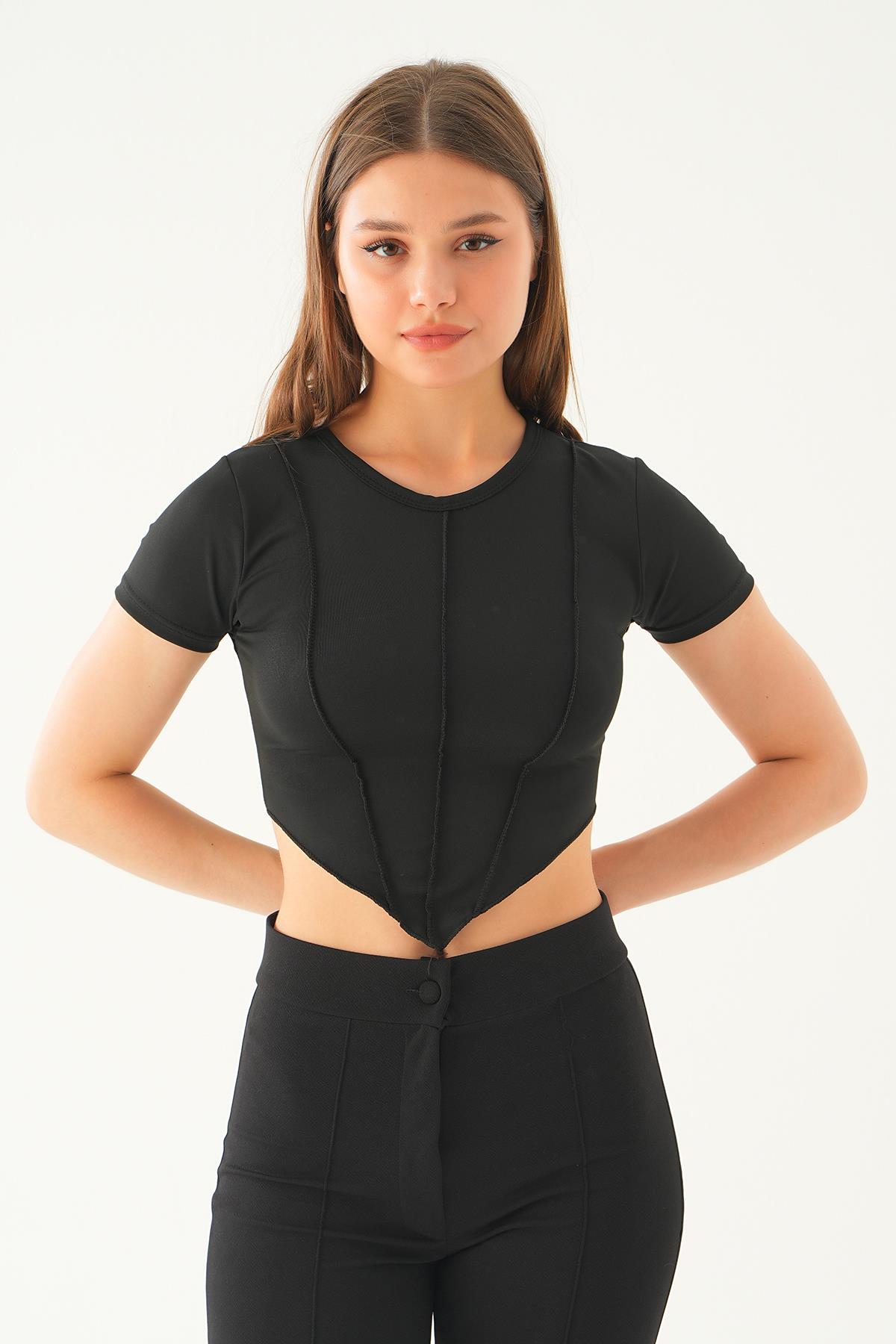 Siyah Pis Dikiş Detay Bluz 2018 - 3