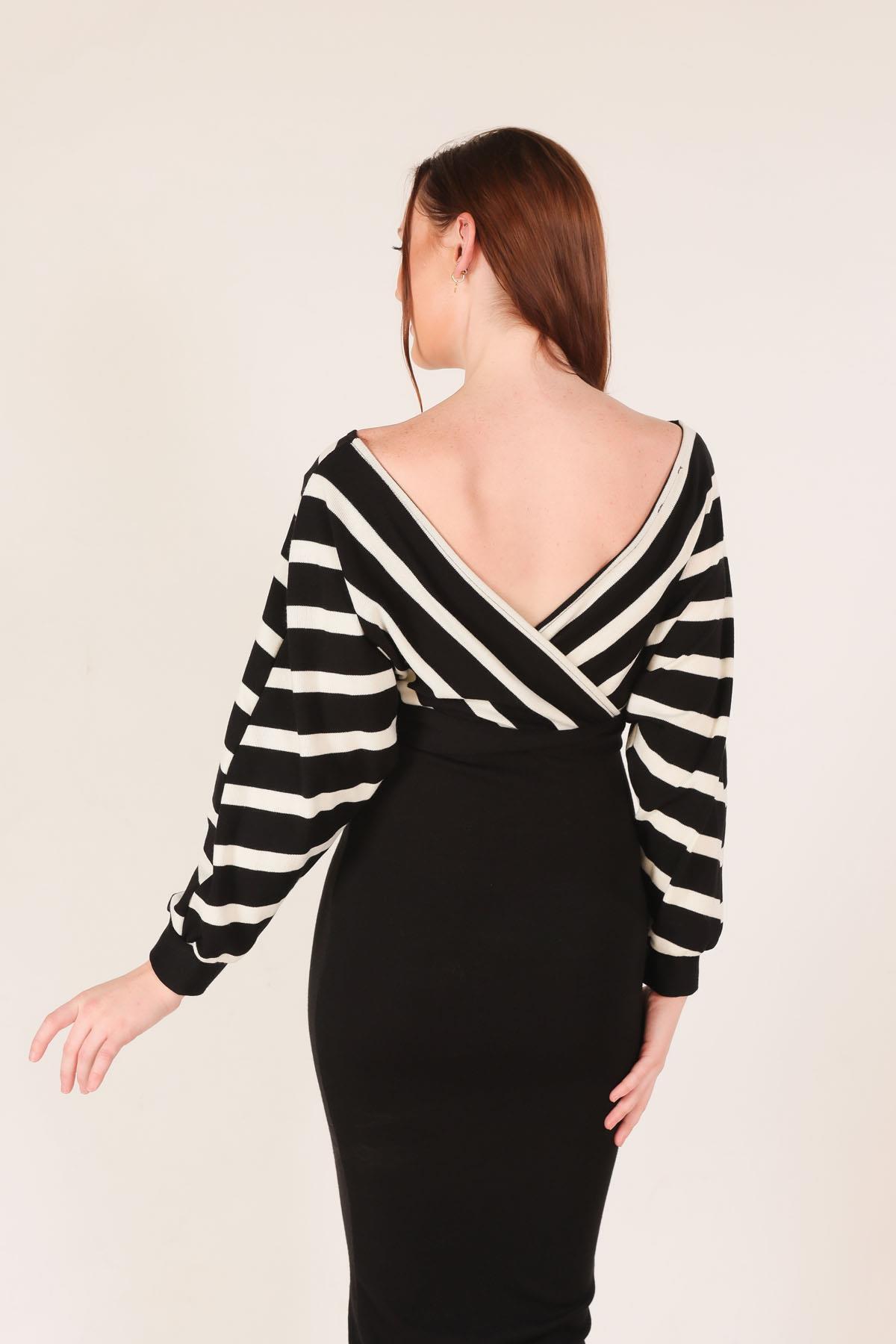 Beyaz Bel Kuşaklı Triko Elbise 2021 - 4