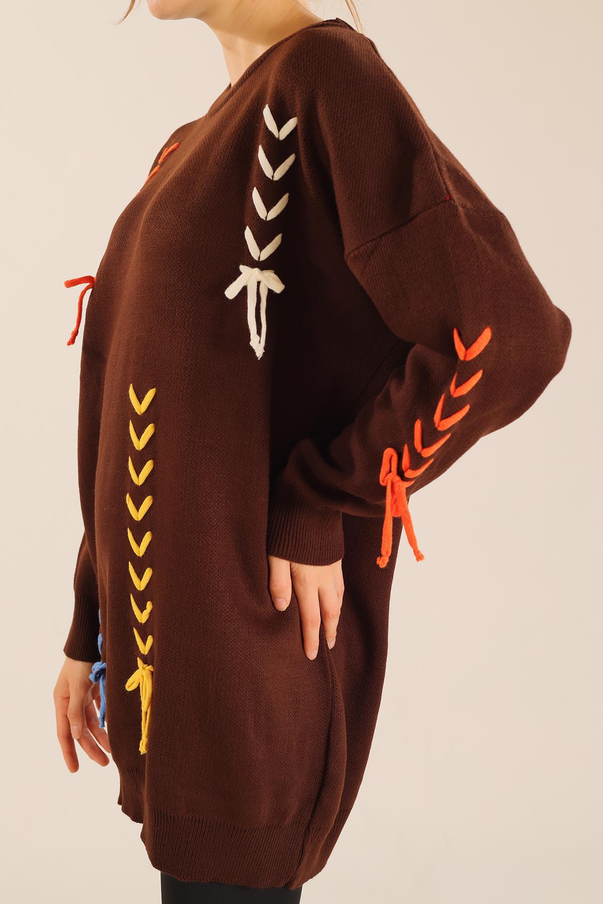 Acı Kahve İp Nakışlı Kazak 2024 - 4