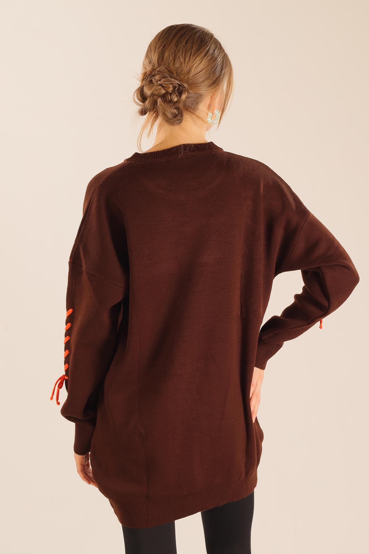 Acı Kahve İp Nakışlı Kazak 2024 - 7