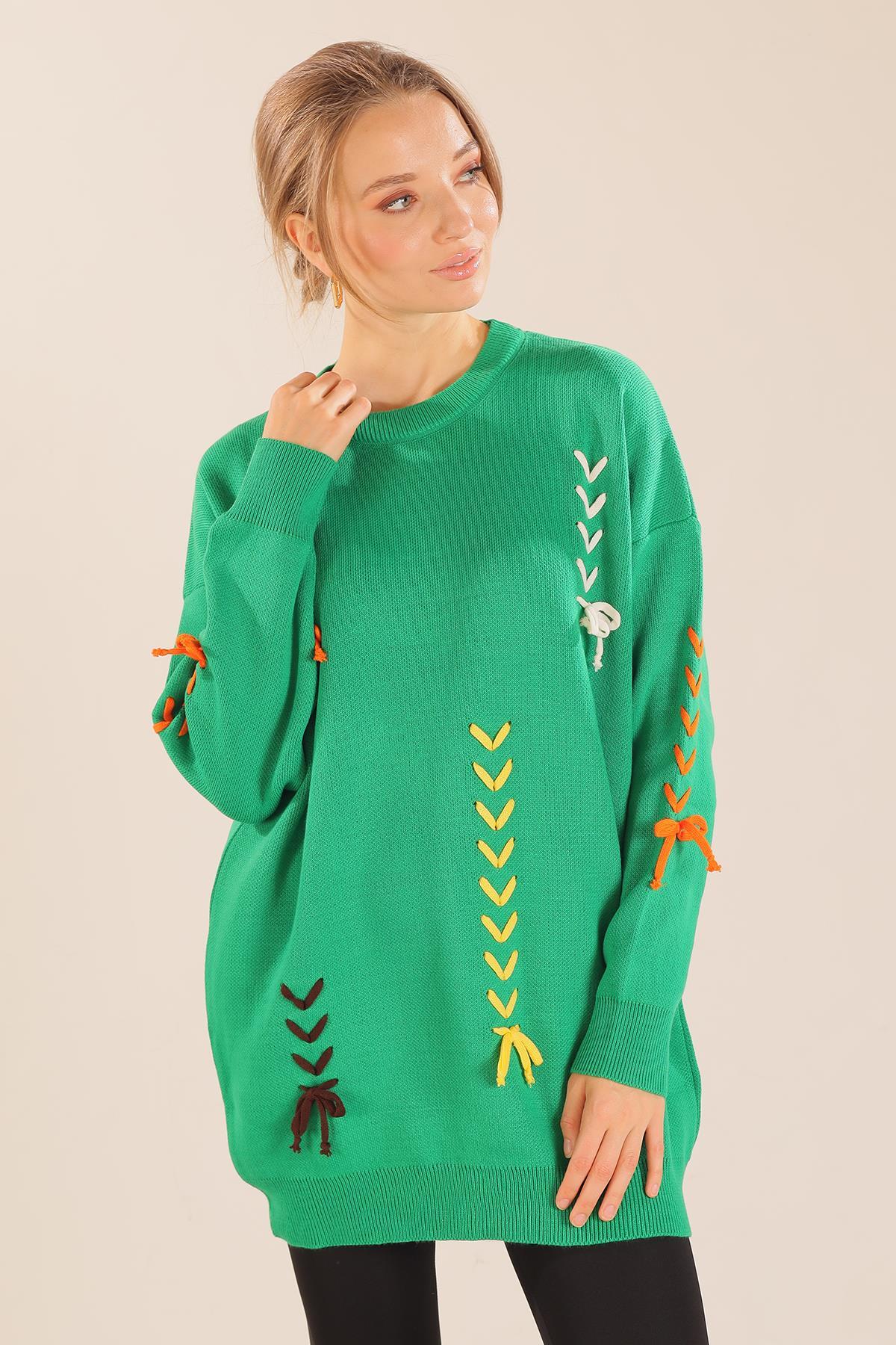 2024 İp Nakışlı Kazak Benetton Yeşili 