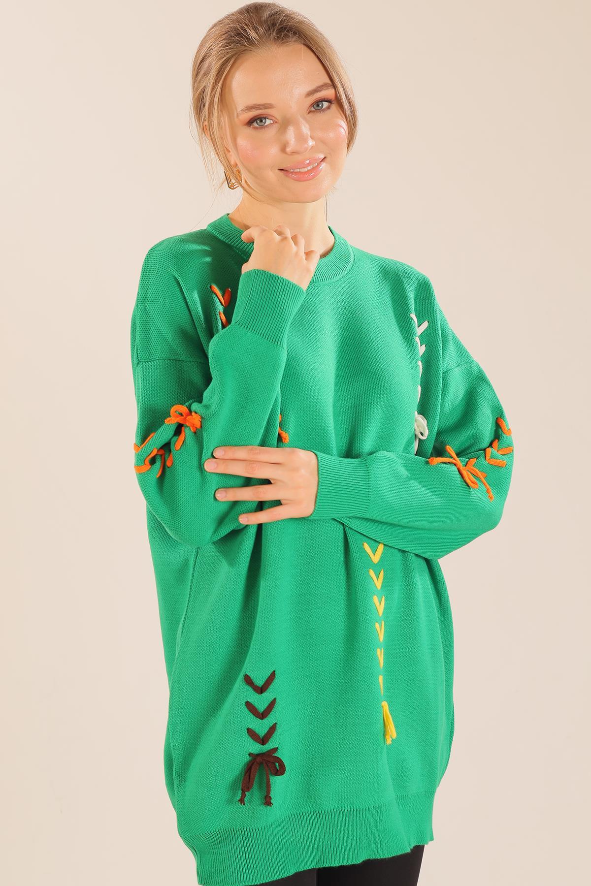 2024 İp Nakışlı Kazak Benetton Yeşili - 3