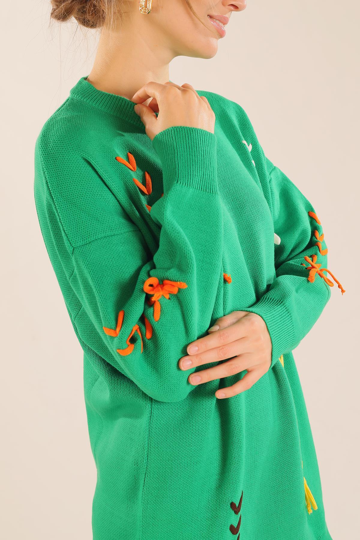 Benetton Yeşili İp Nakışlı Kazak 2024 - 4