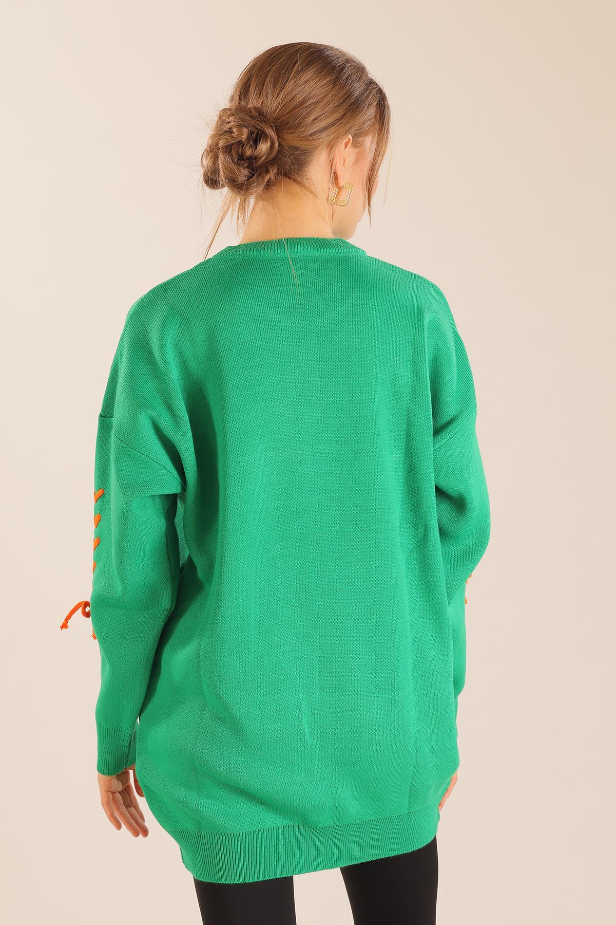 Benetton Yeşili İp Nakışlı Kazak 2024 - 6