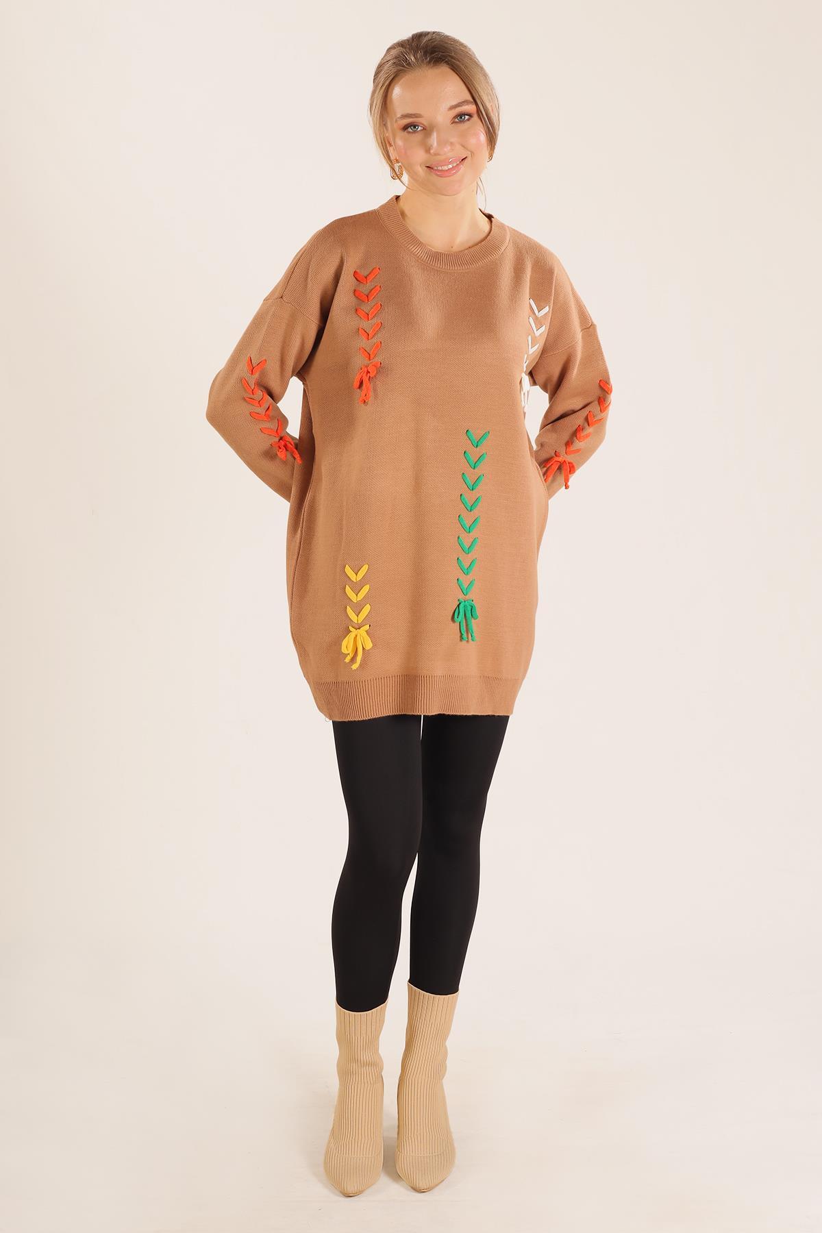 Camel İp Nakışlı Kazak 2024 - 2