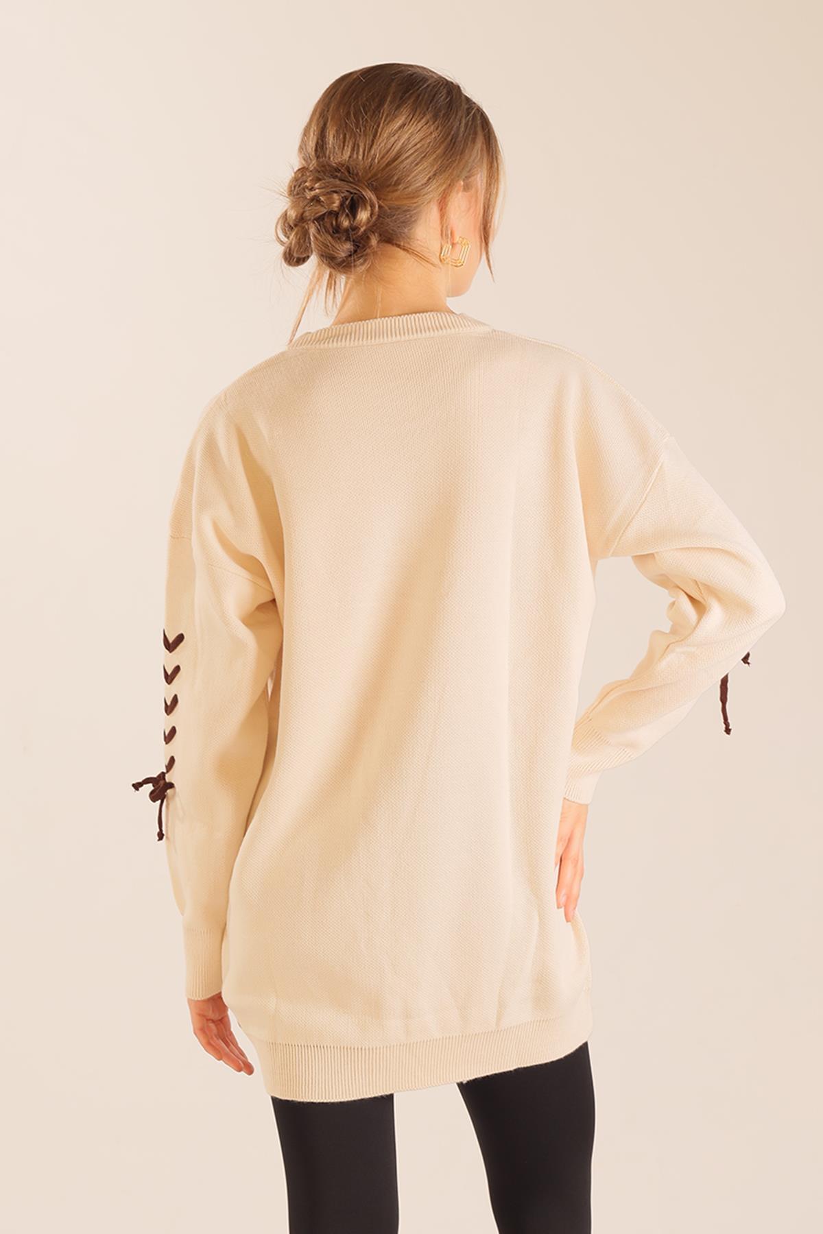 Krem İp Nakışlı Kazak 2024 - 6