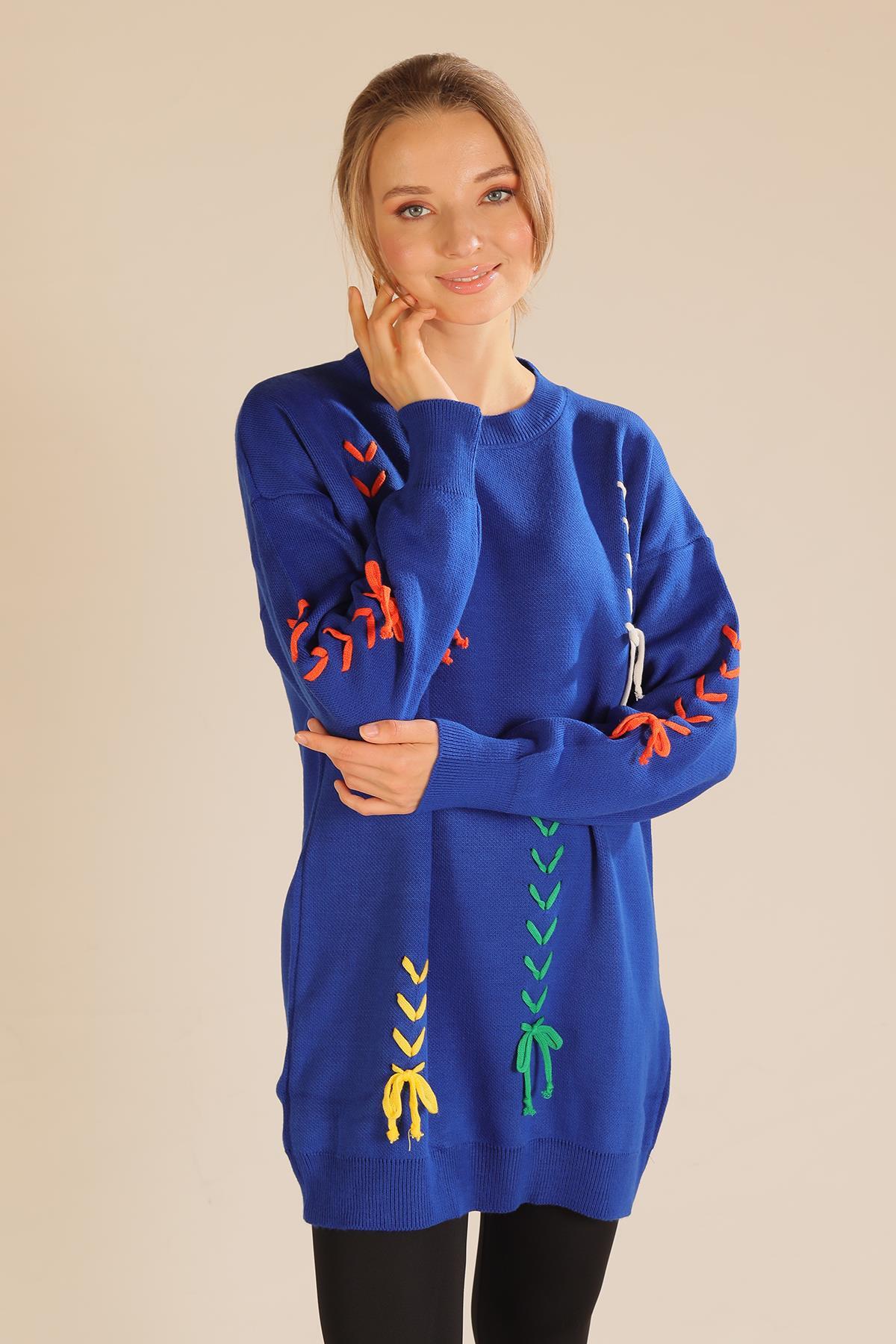 2024 İp Nakışlı Kazak Saks - 3