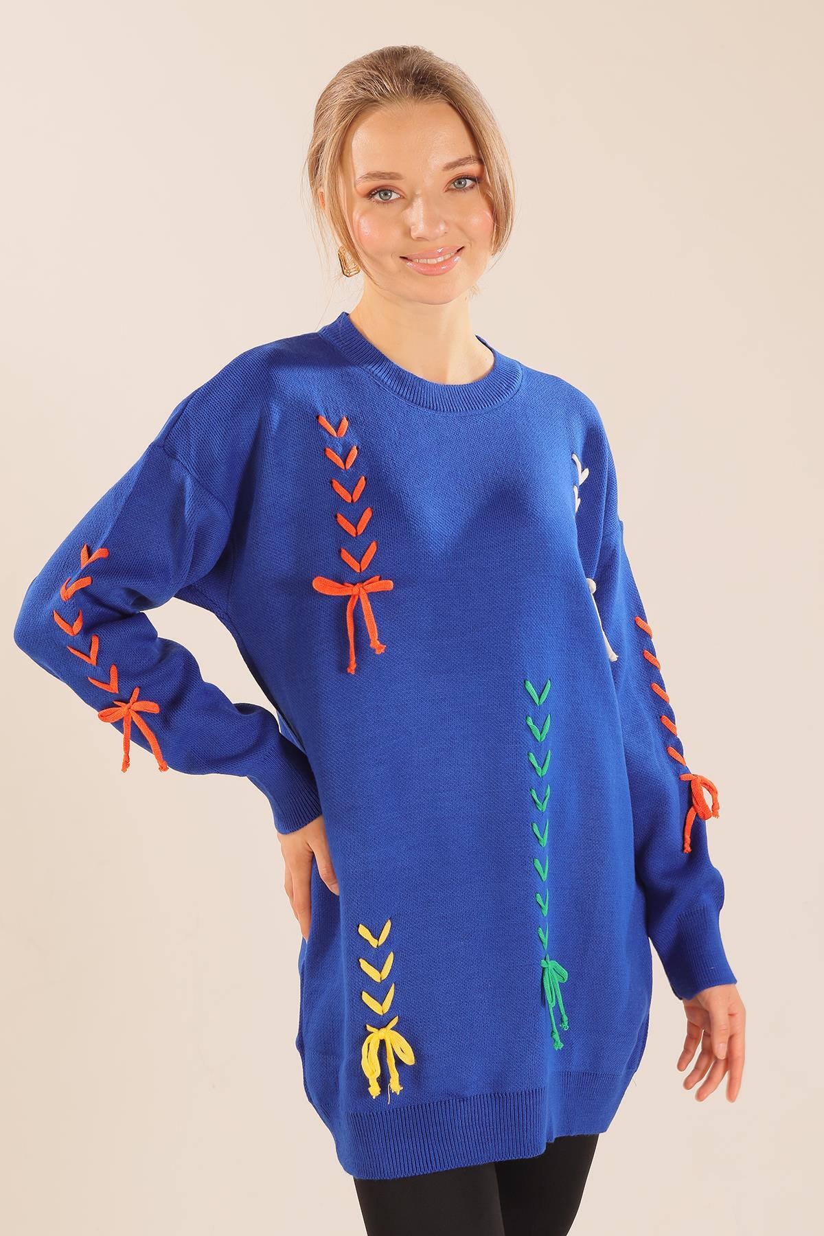 2024 İp Nakışlı Kazak Saks - 1