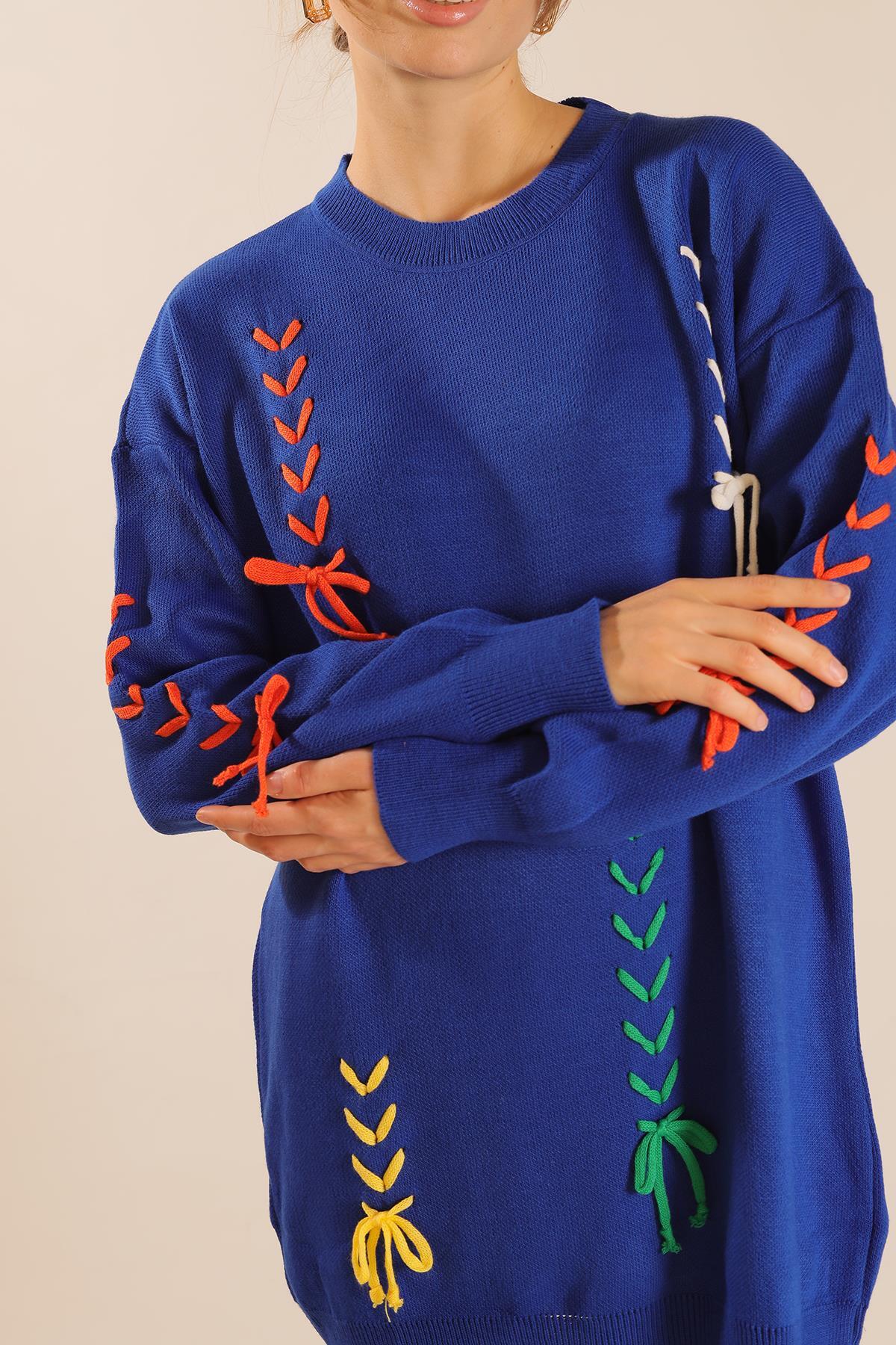 2024 İp Nakışlı Kazak Saks - 4