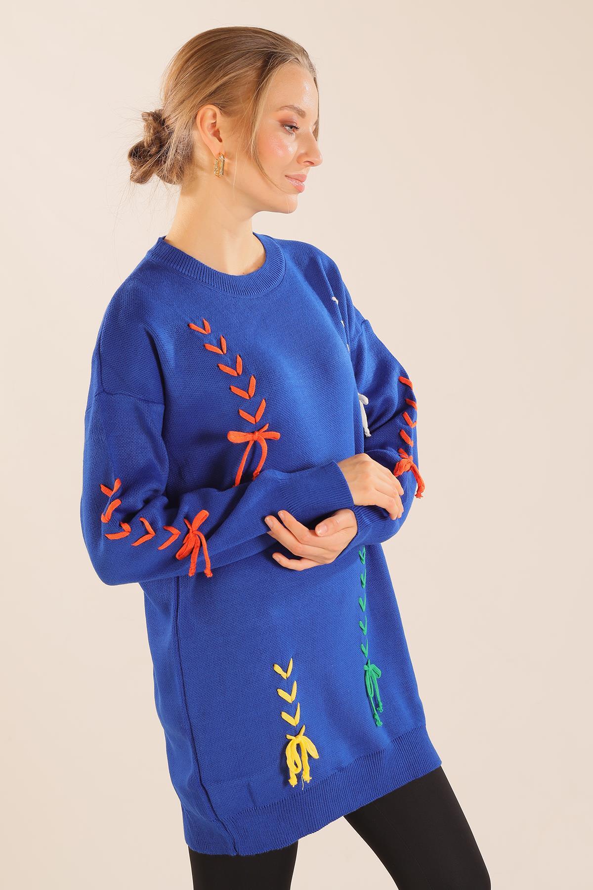 2024 İp Nakışlı Kazak Saks - 5