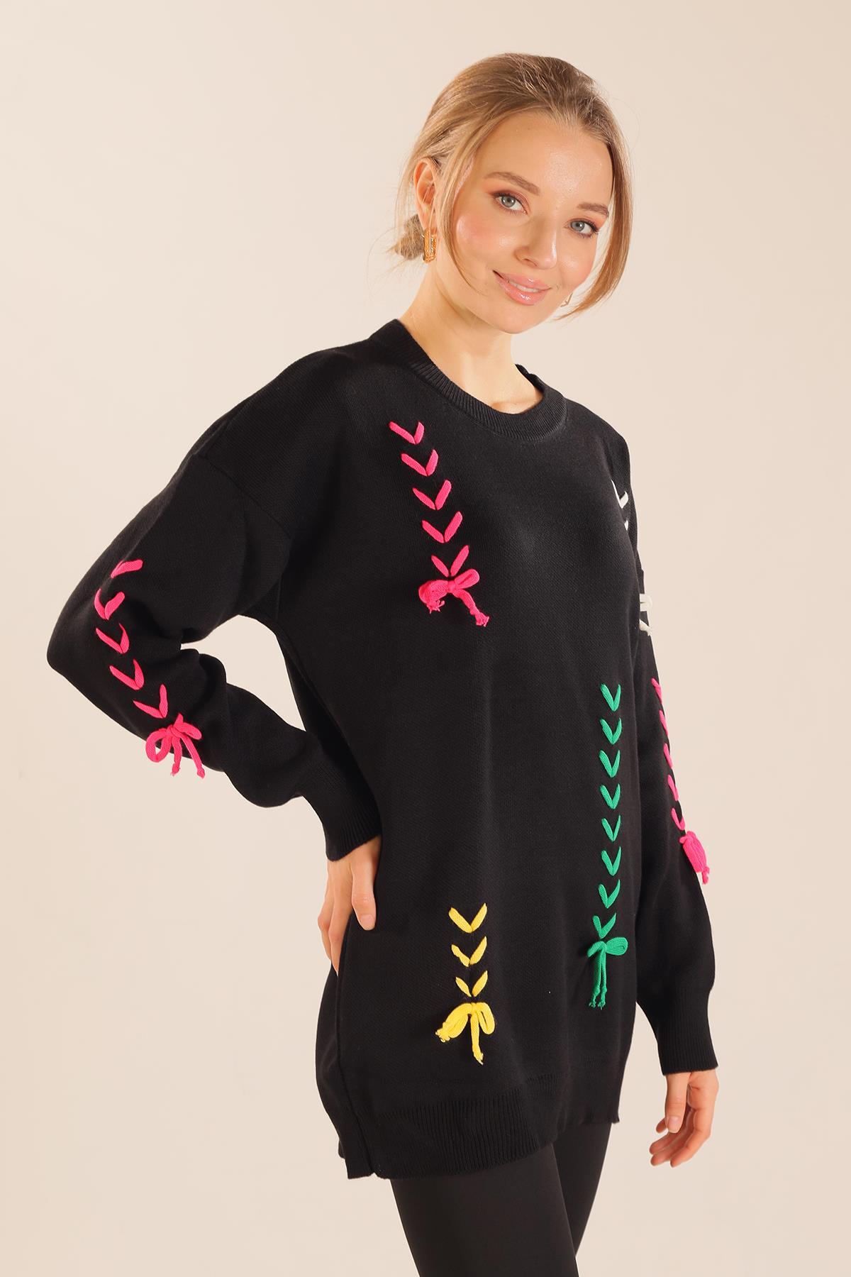 2024 İp Nakışlı Kazak Siyah - 7