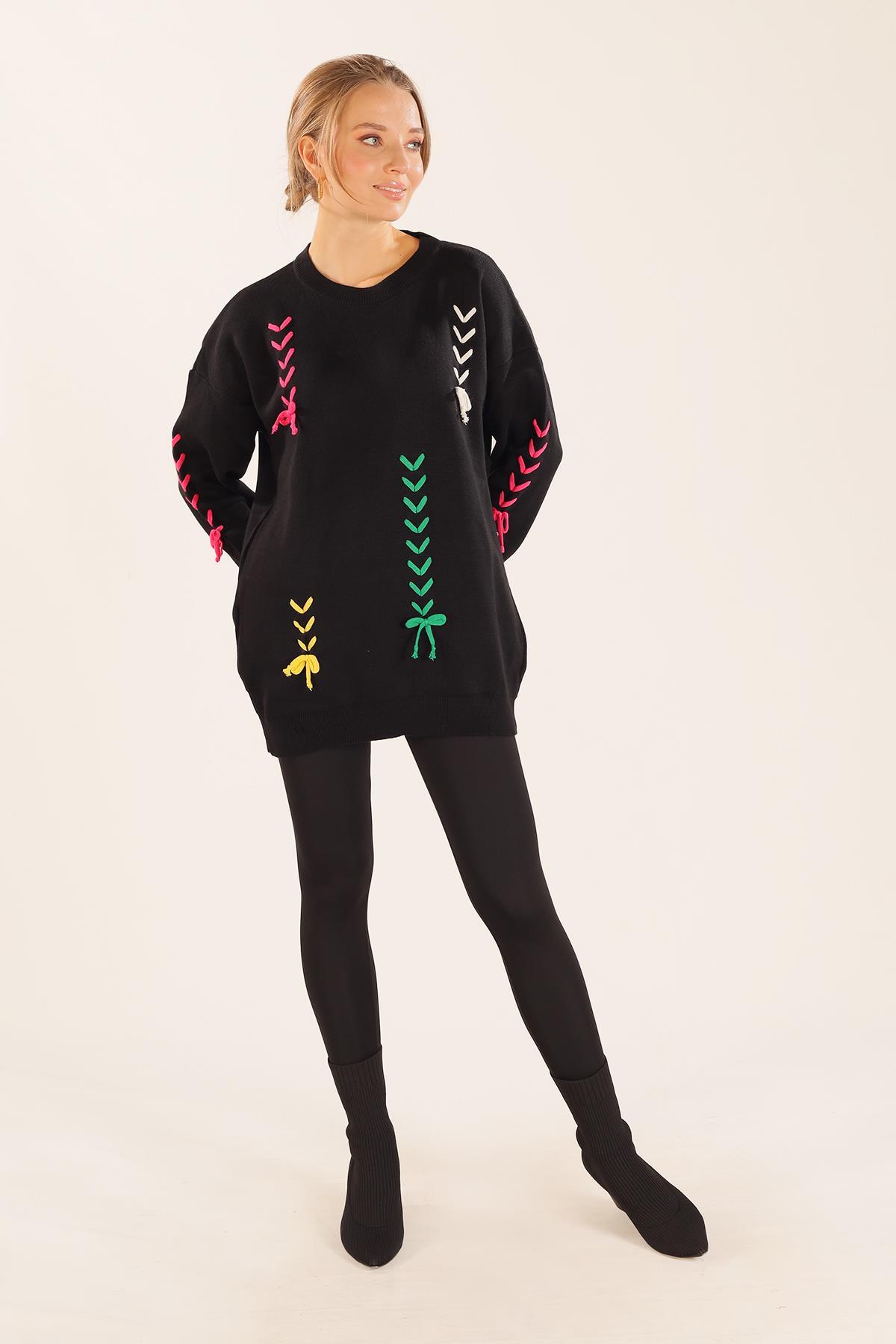 2024 İp Nakışlı Kazak Siyah - 3