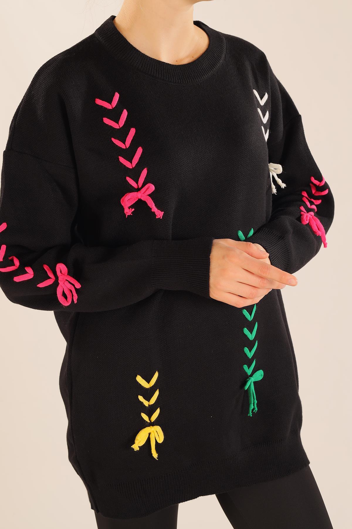 Siyah İp Nakışlı Kazak 2024 - 6