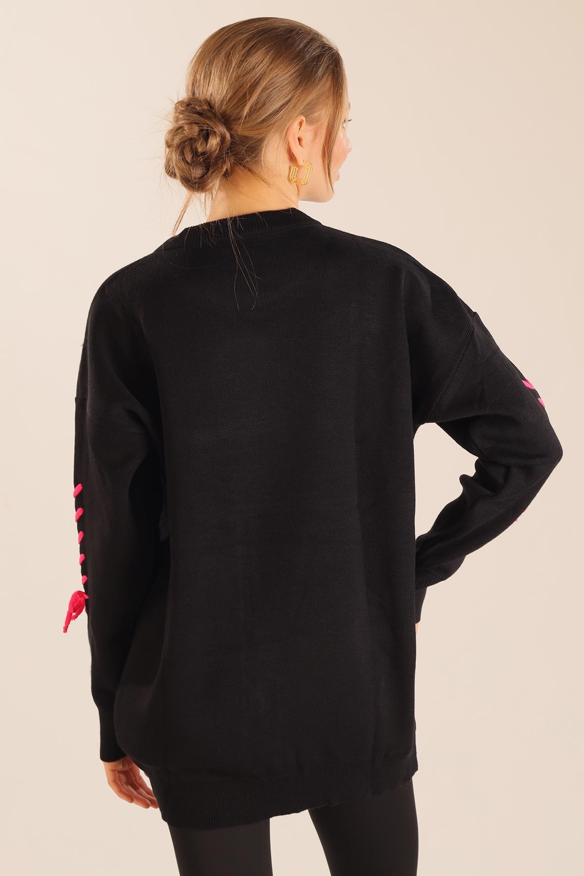 Siyah İp Nakışlı Kazak 2024 - 8