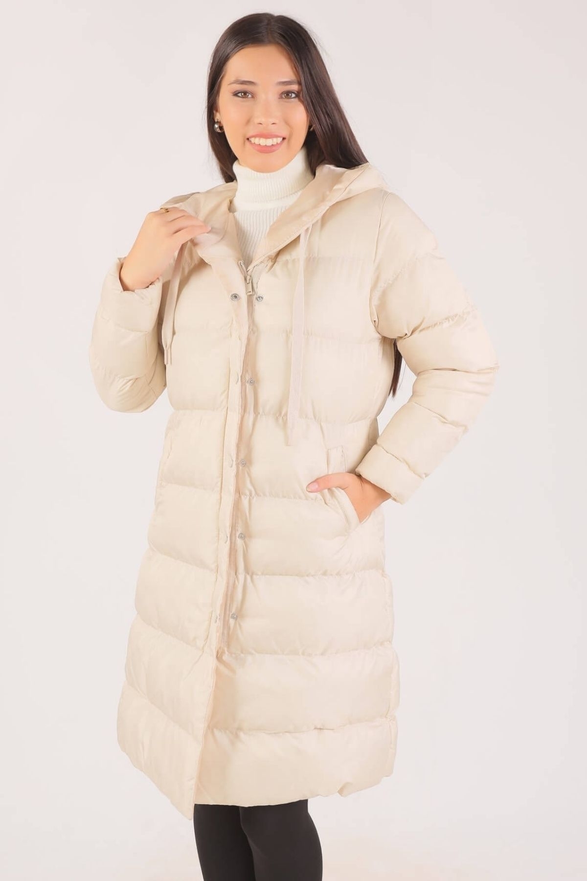 Taş Oversize Kapüşonlu Uzun Mont 2024 - 1