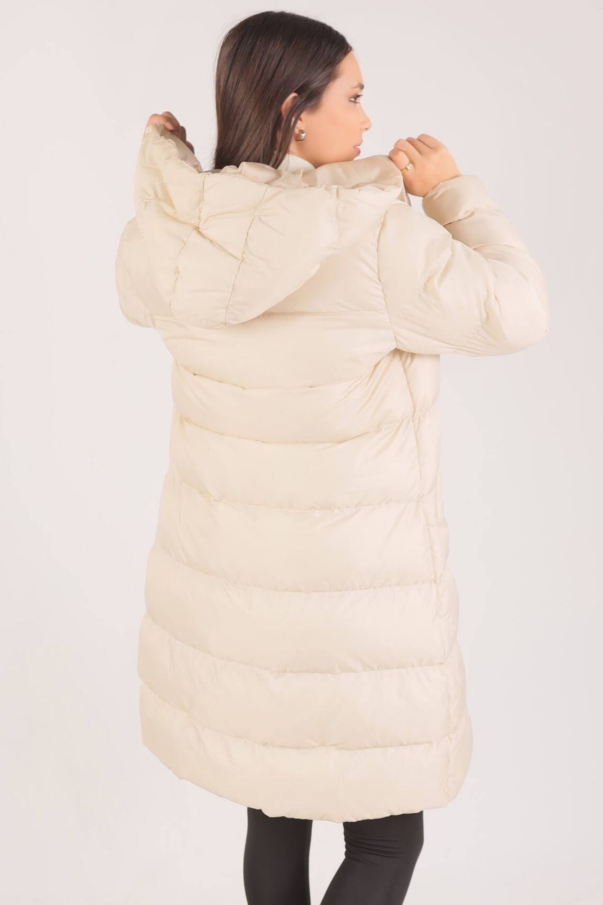 Taş Oversize Kapüşonlu Uzun Mont 2024 - 3