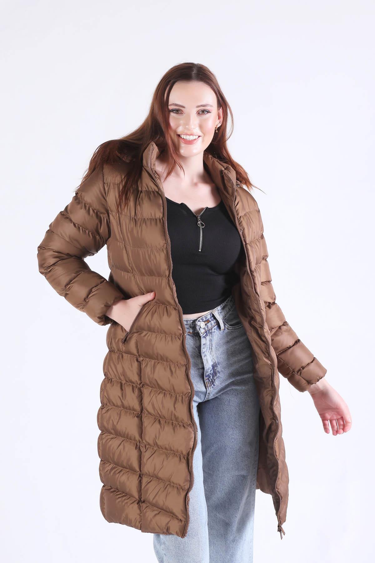 Camel Kemer Detay Kapüşonlu Mont 2025 - 2