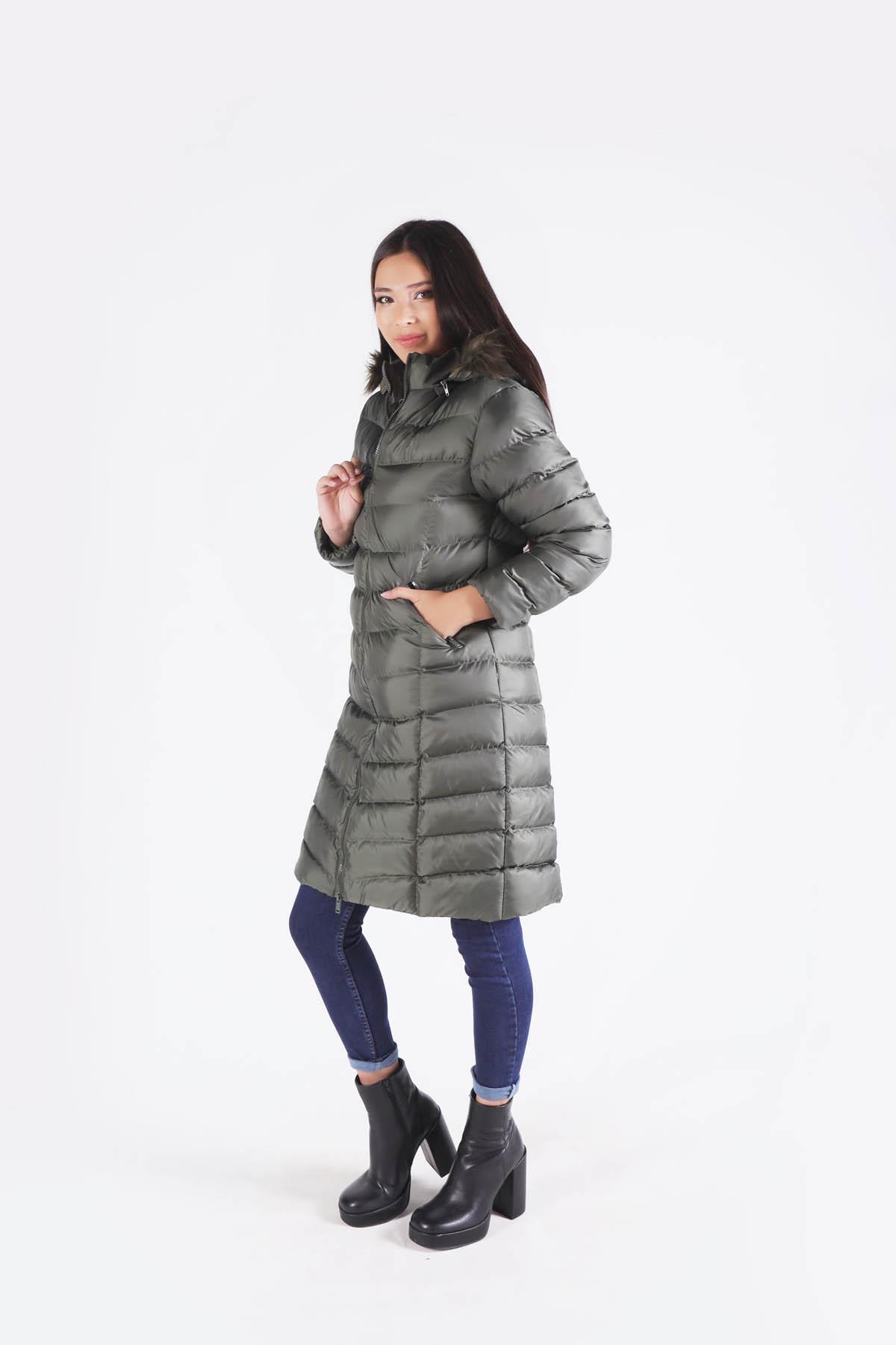 2025 Kemer Detay Kapüşonlu Mont Haki - 2