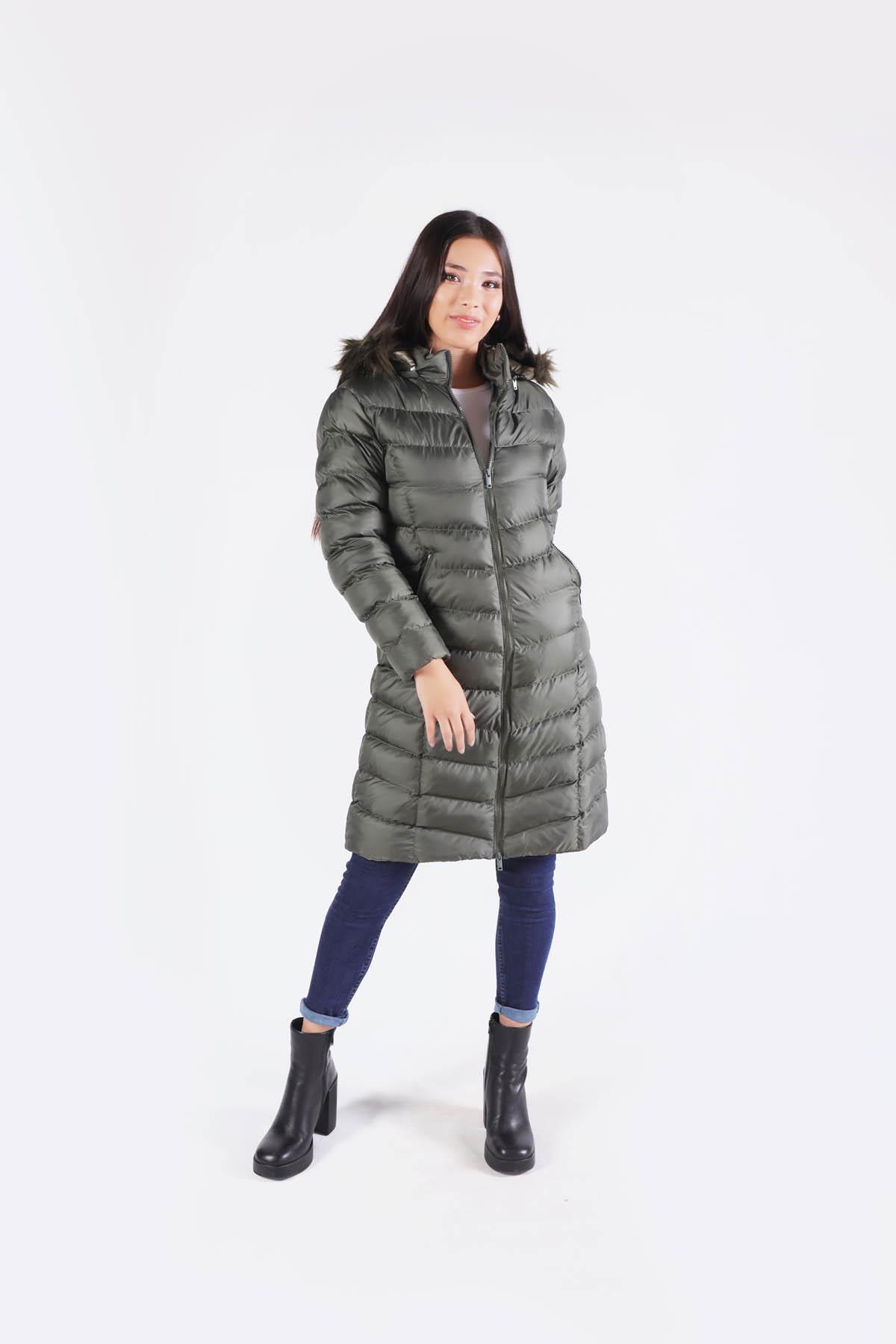 2025 Kemer Detay Kapüşonlu Mont Haki - 5