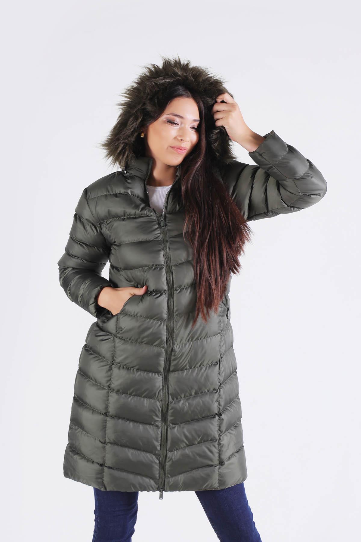 2025 Kemer Detay Kapüşonlu Mont Haki - 3