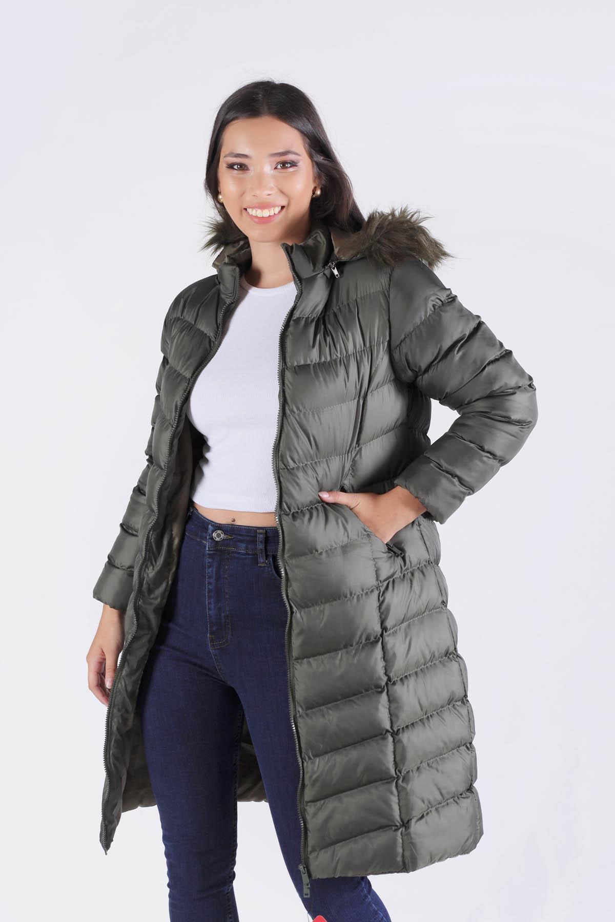 Haki Kemer Detay Kapüşonlu Mont 2025 - 4